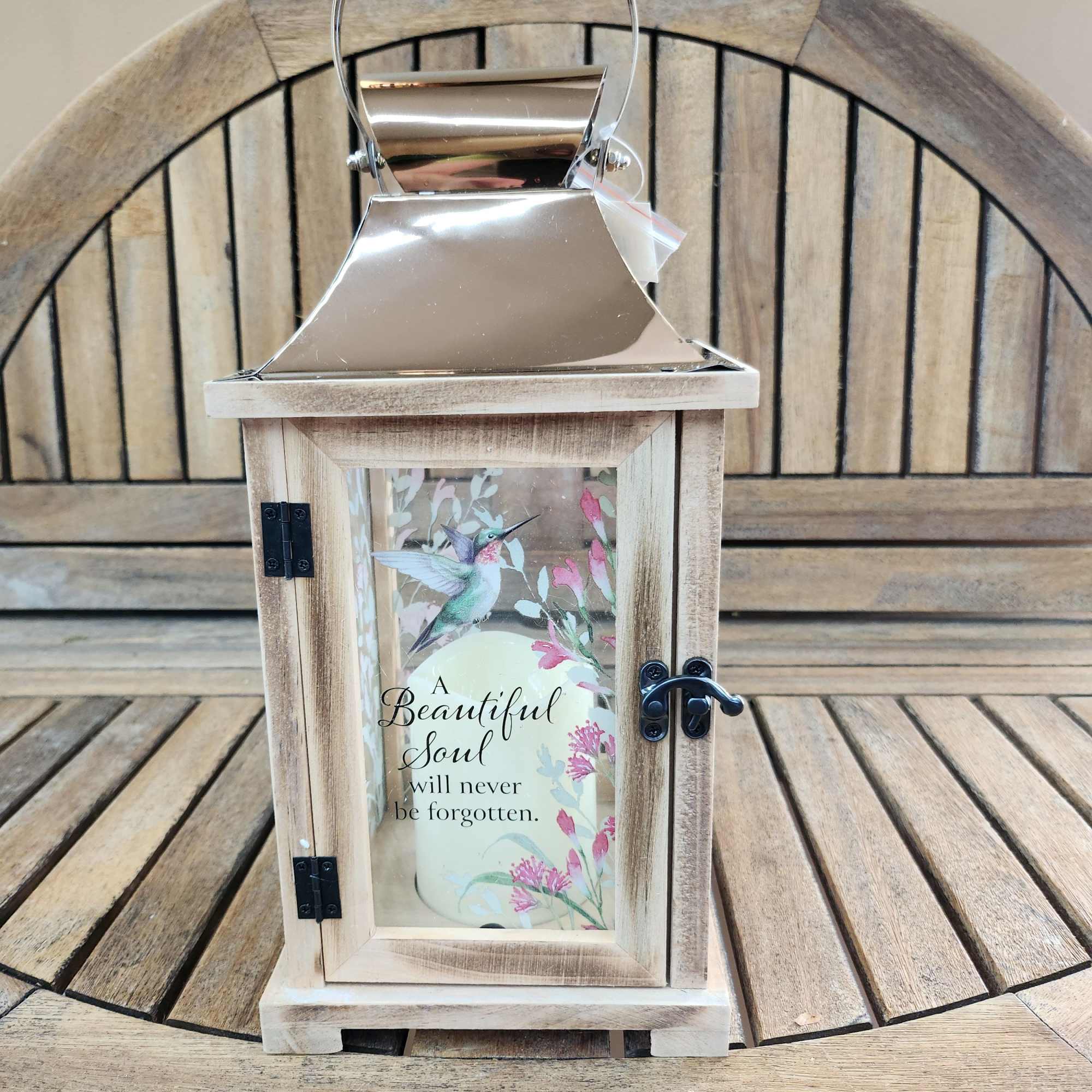 13.5&quot; by 6.25&quot; Lantern with flameless candle. With inscription of Cardinals appear