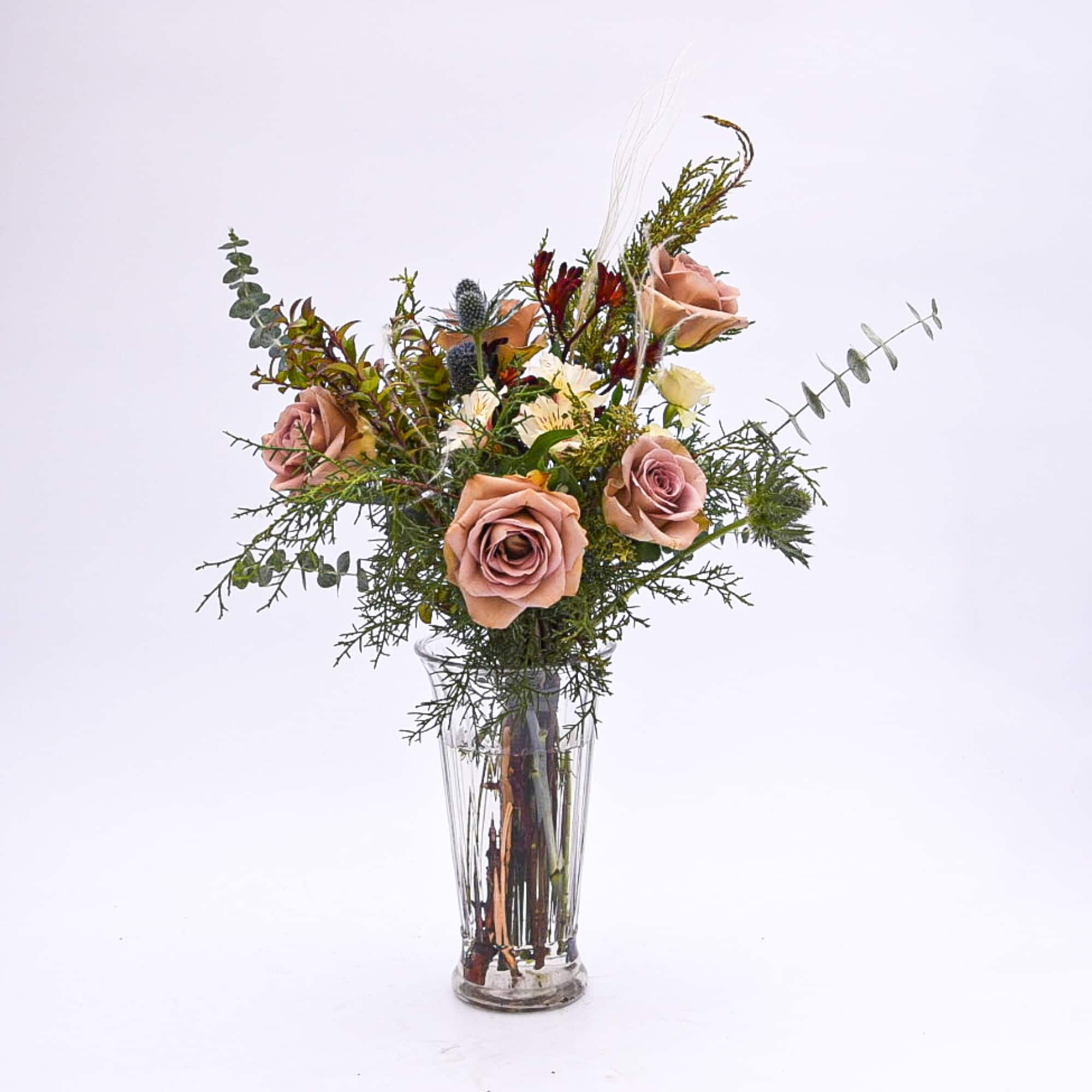 Muted vintage mauve and taupe tones mixed with deep burgundy and sapphire