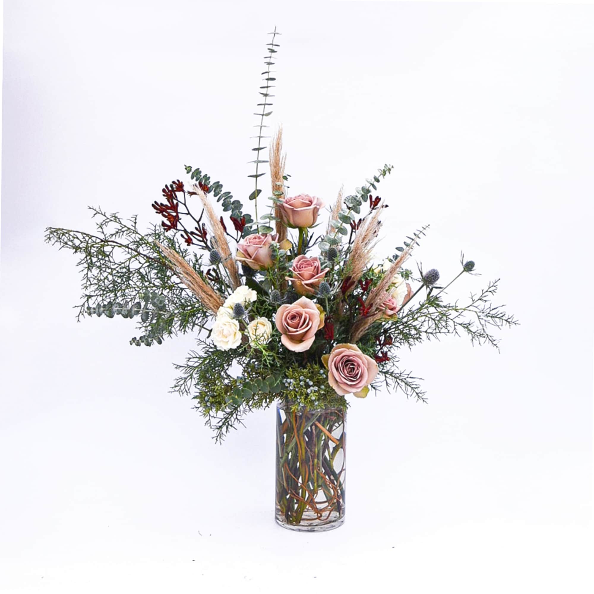 Muted vintage mauve and taupe tones mixed with deep burgundy and sapphire