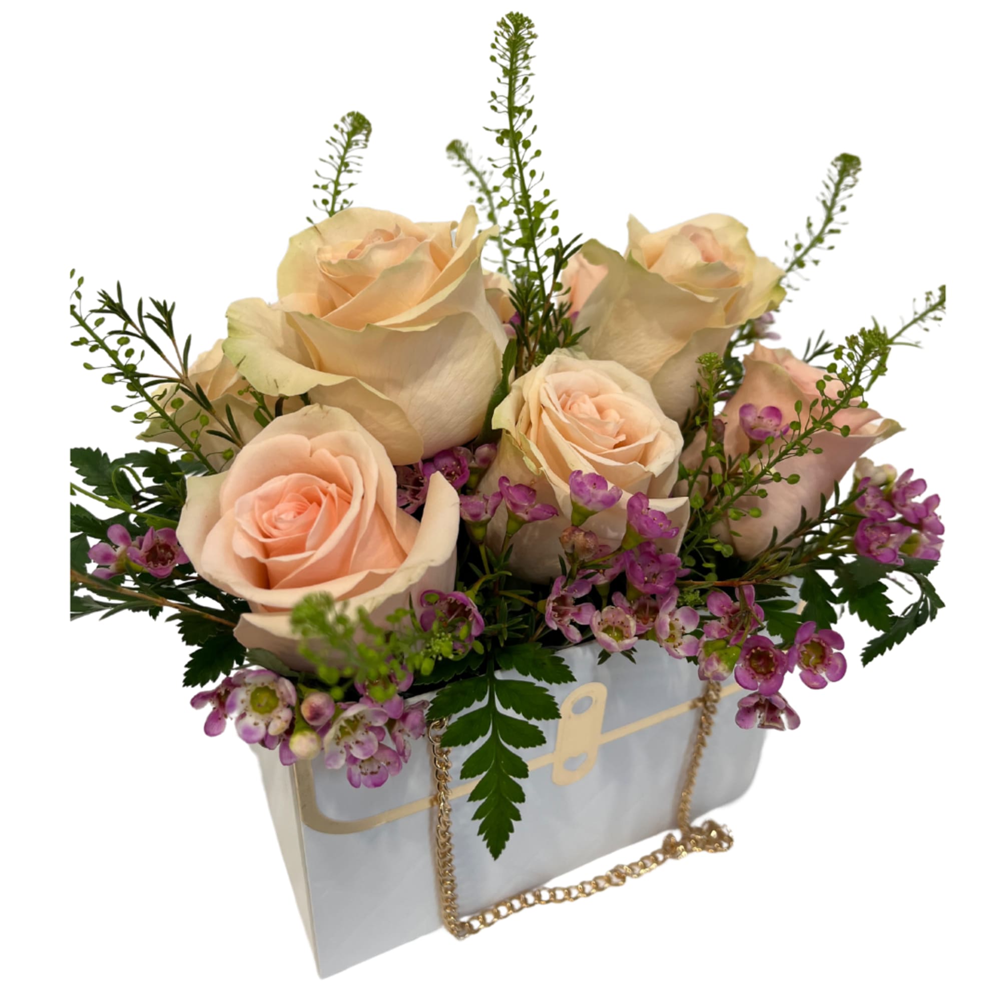 This exquisite flower arrangement is a perfect blend of elegance and charm