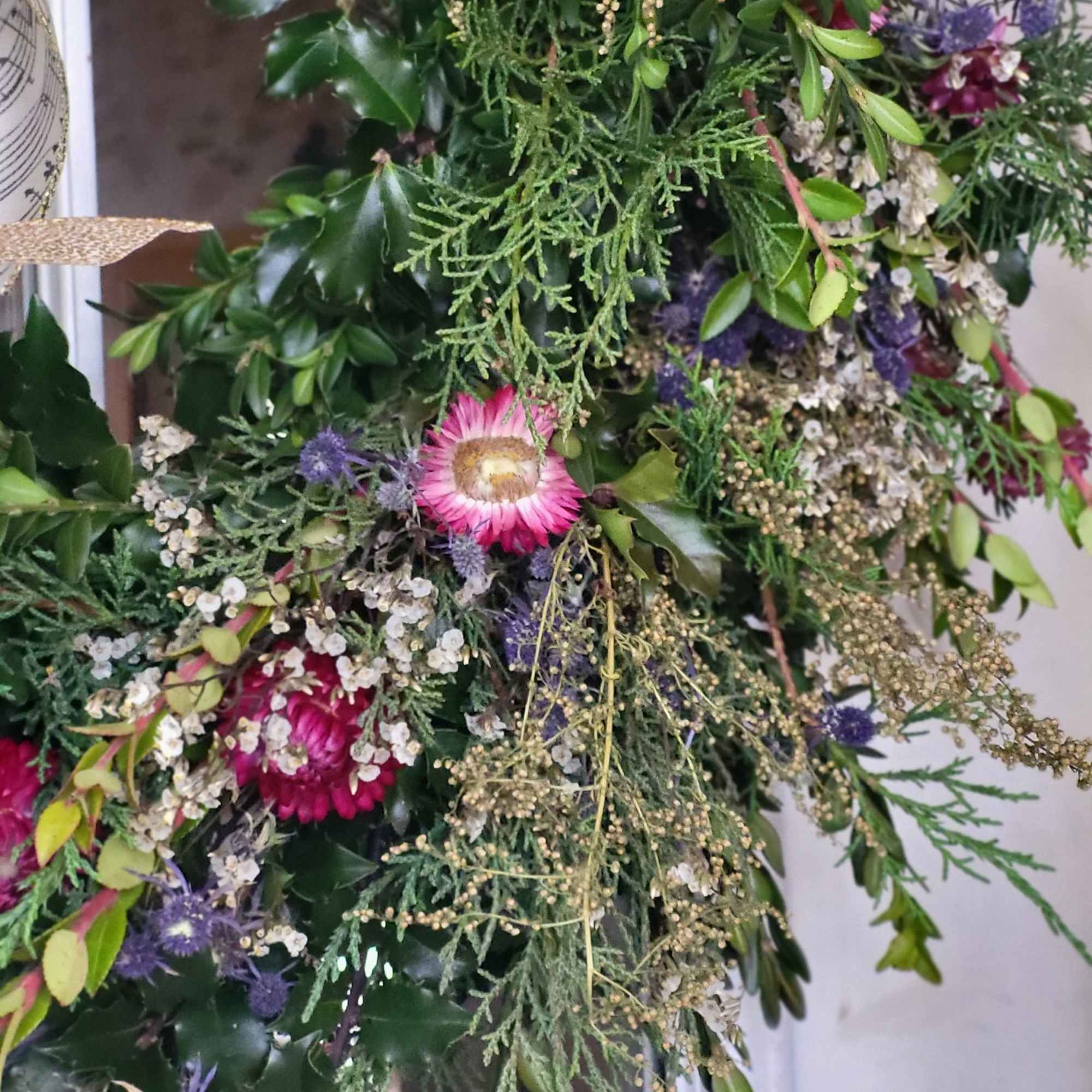 Our handmade wreaths feature dried flowers from our flower farm!
With a mix