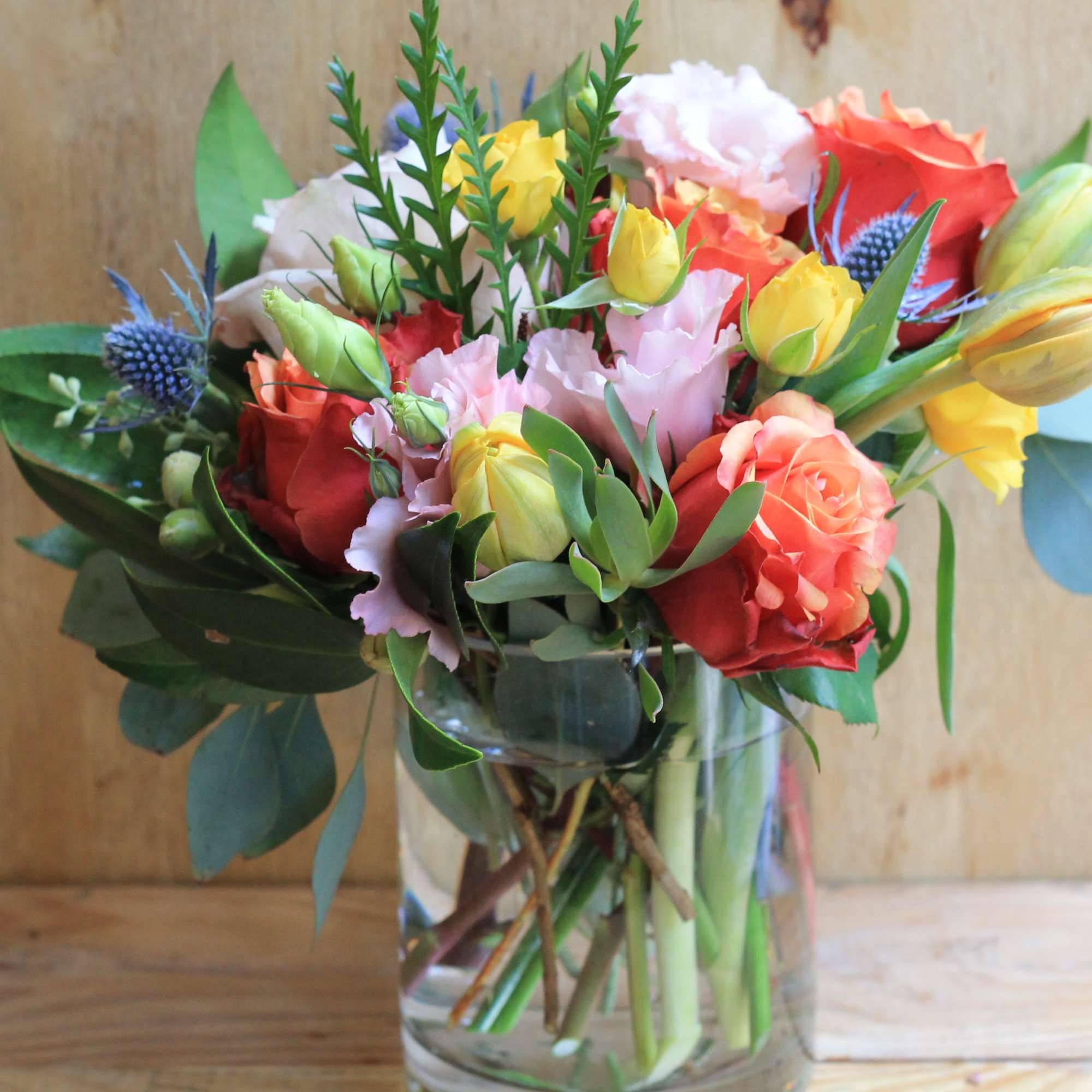 A perfect thank you gift.  A bright mix of seasonal flowers