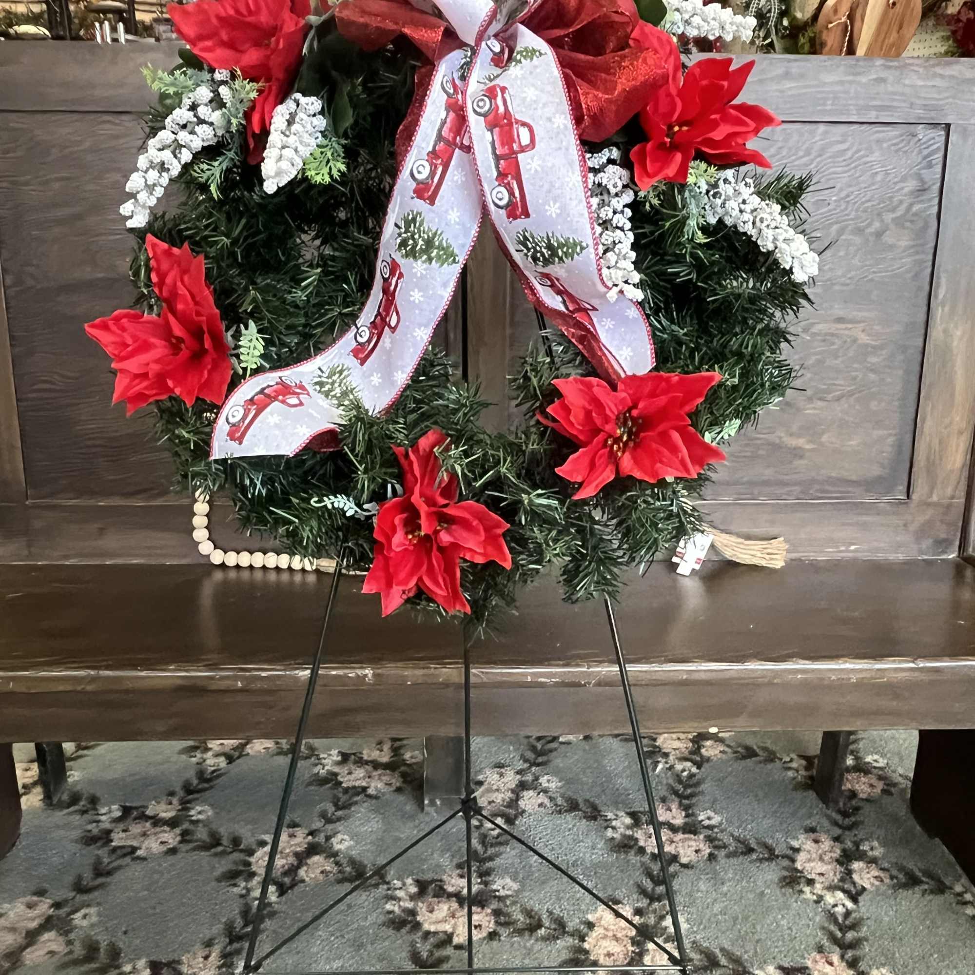 Delivery to Local Cemeteries available with photo provided.  
Artificial pine wreath