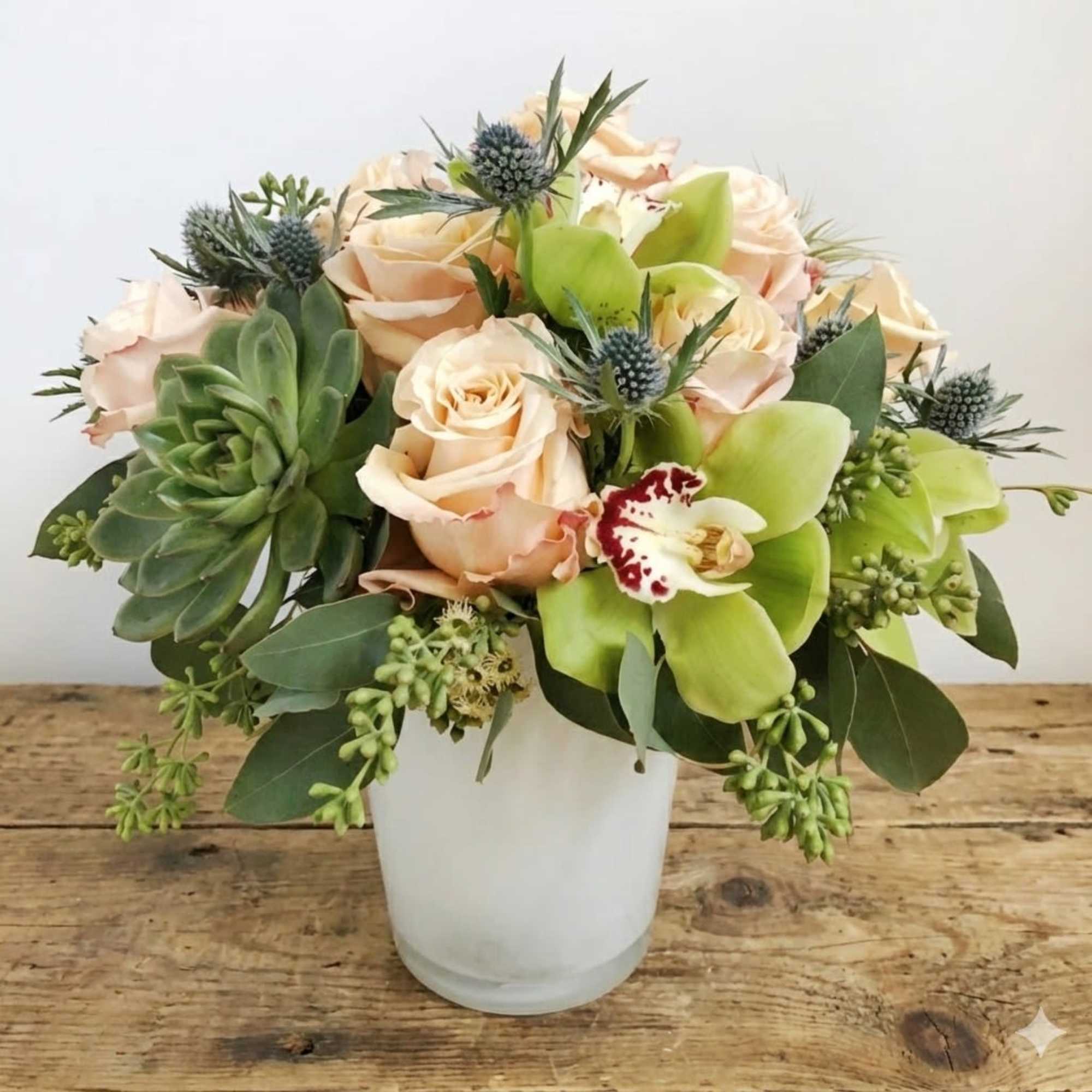 The color theme for this arrangement is rustic, rich in warm earth