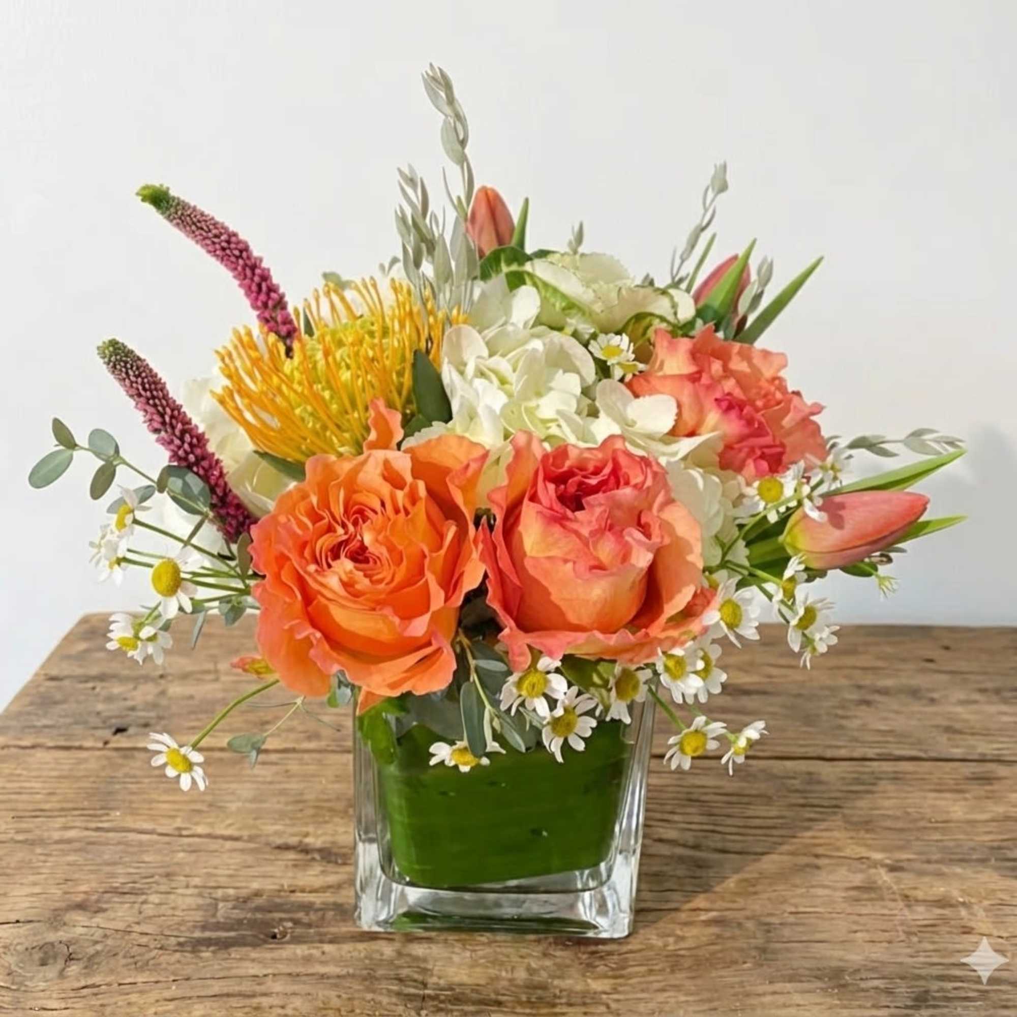 Lightly fragrant Free Spirit Garden Roses are the featured flower in this