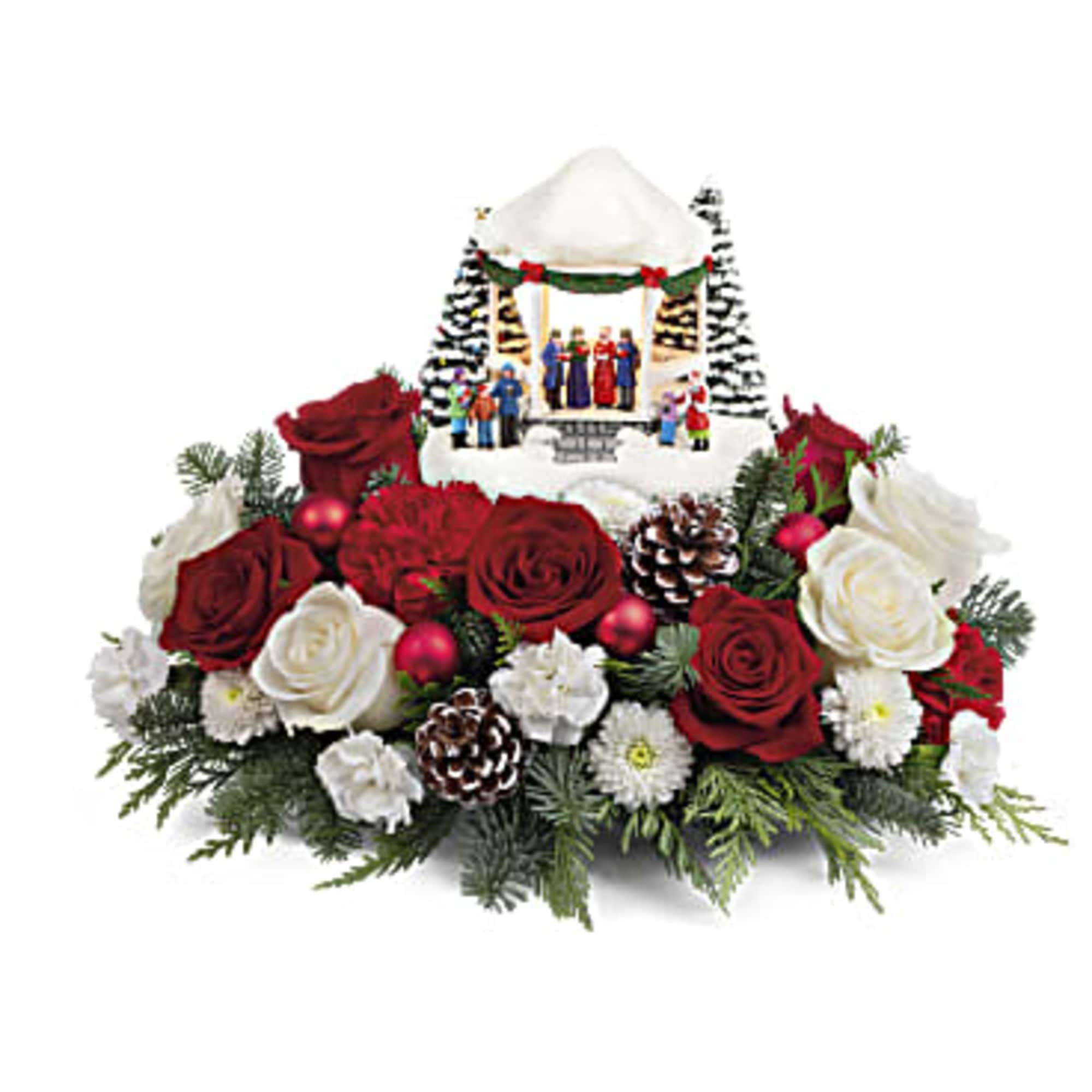 Bursting with vintage charm and a bouquet of jolly Christmas blooms, this
