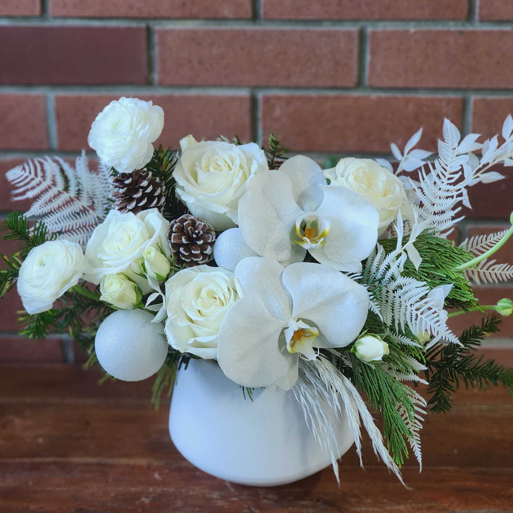 Pure white premium roses, white phal orchids white spray roses preserved bleached
