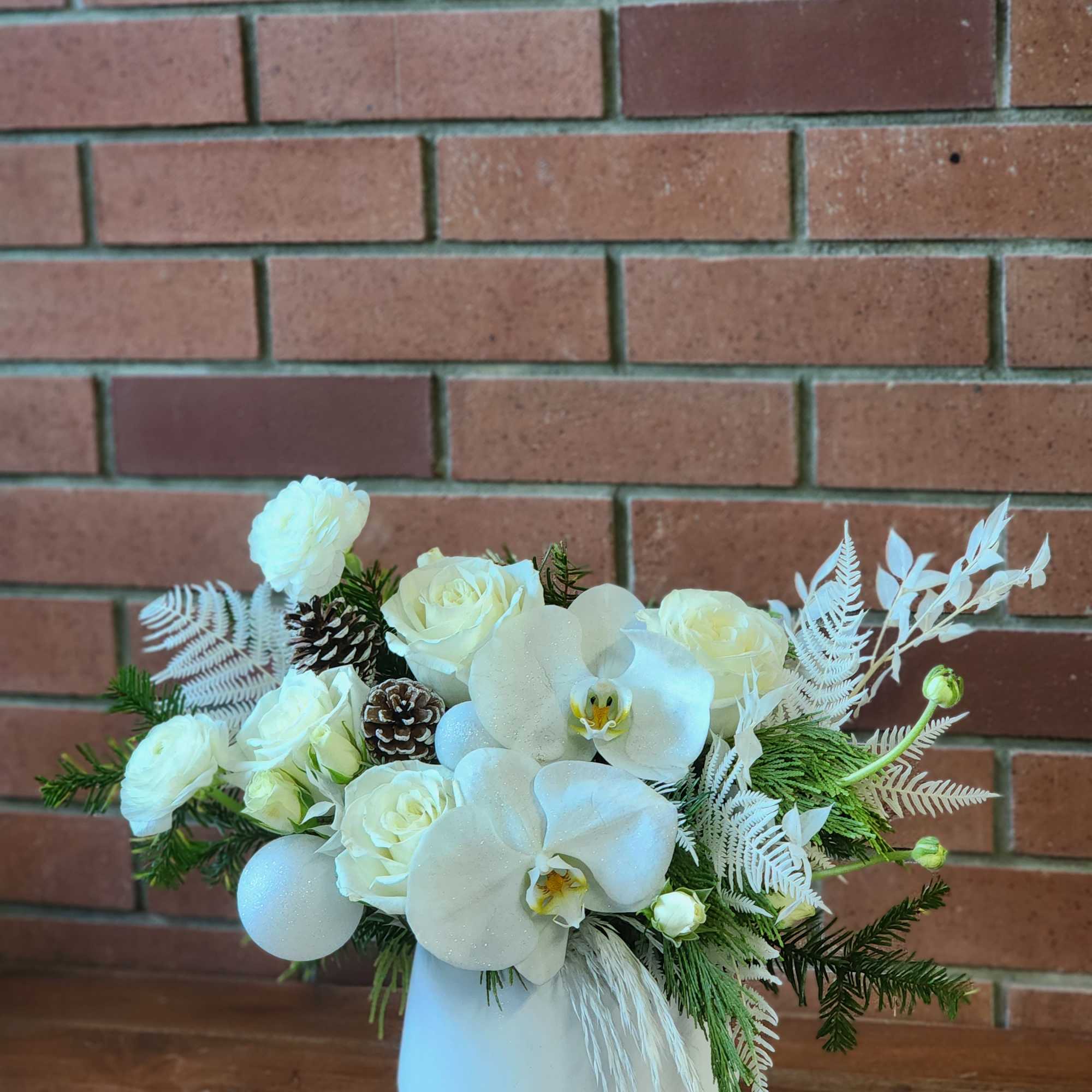 Pure white premium roses, white phal orchids white spray roses preserved bleached