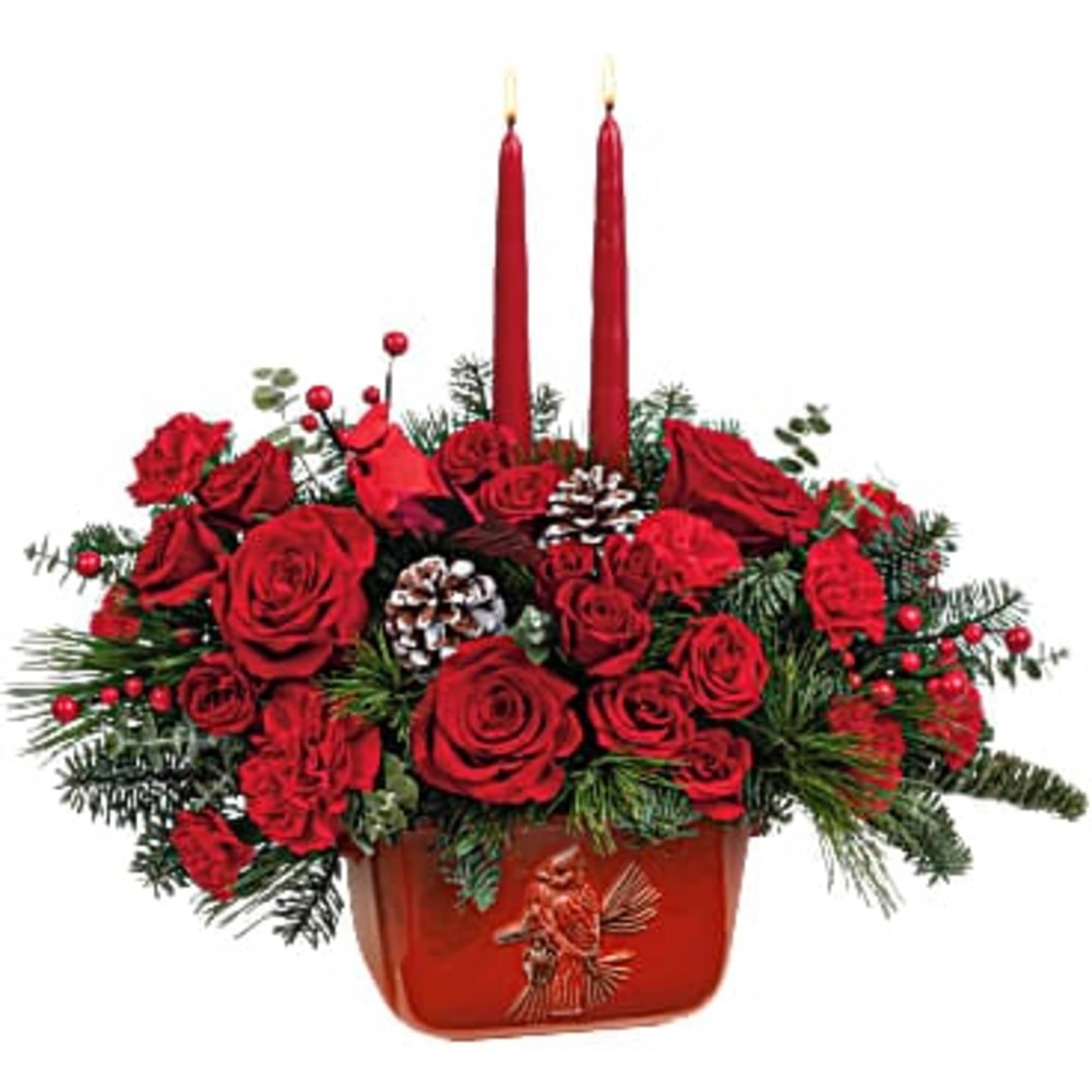 Embossed with a nostalgic cardinal motif and hand-painted a radiant crimson red