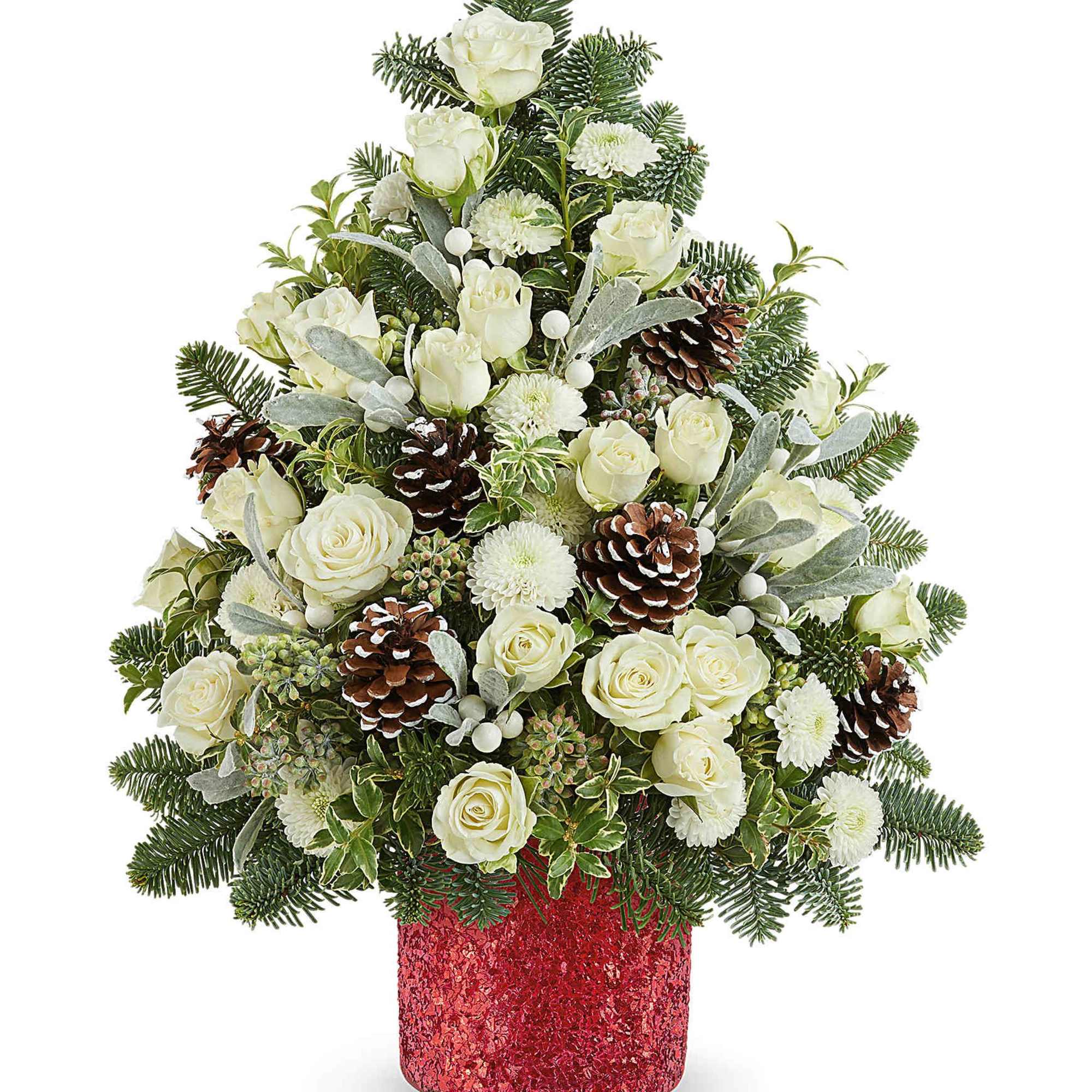 Teleflora&#039;s Winter Whisper Tree brings serene holiday beauty with snowy white blooms