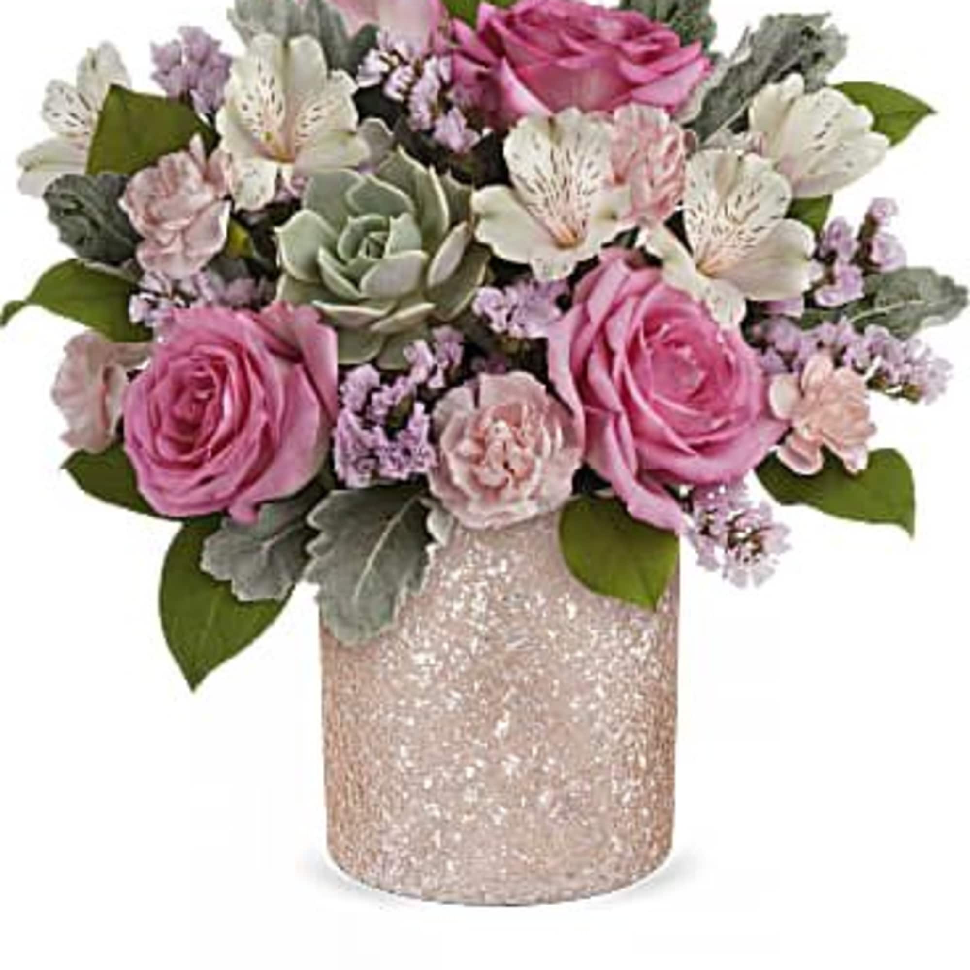 Capture Mom&#039;s heart with our shimmering ballet pink glass cylinder, the perfect