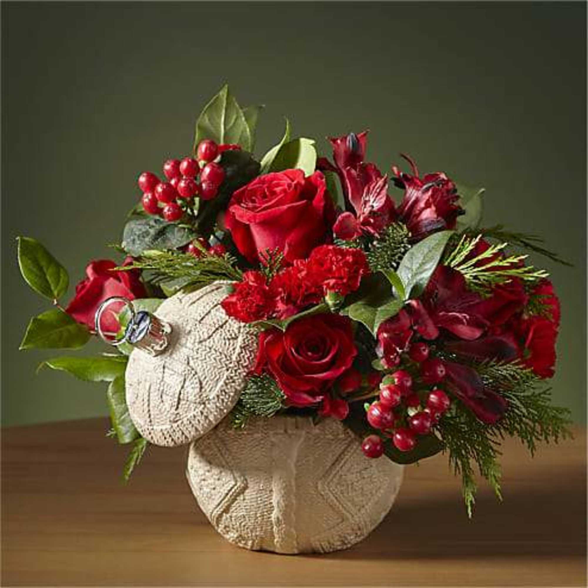 Gather around the fire to enjoy our Stay Cozy Bouquet bundled in