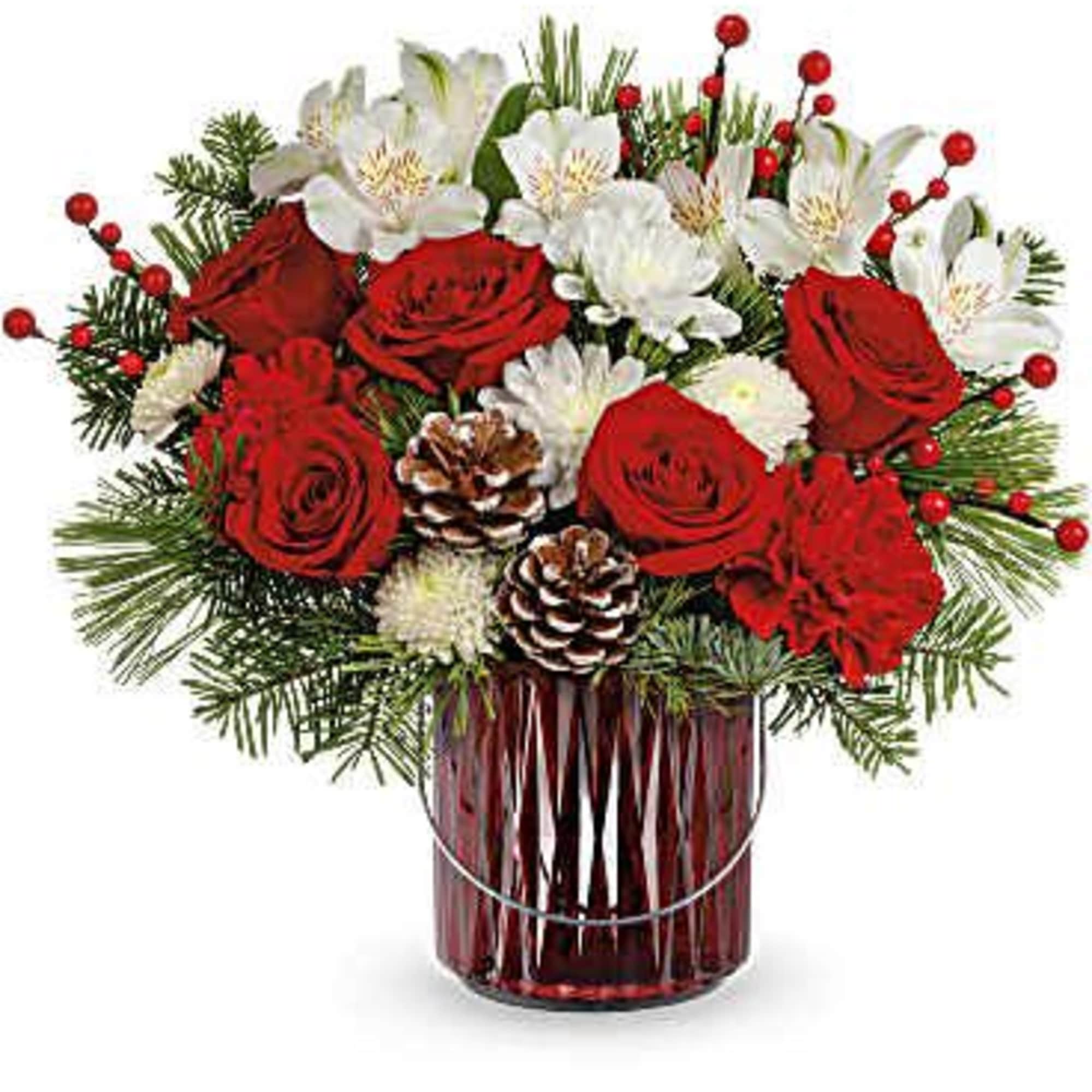 Adorn your halls with timeless holiday elegance! This delightful bouquet of Christmas