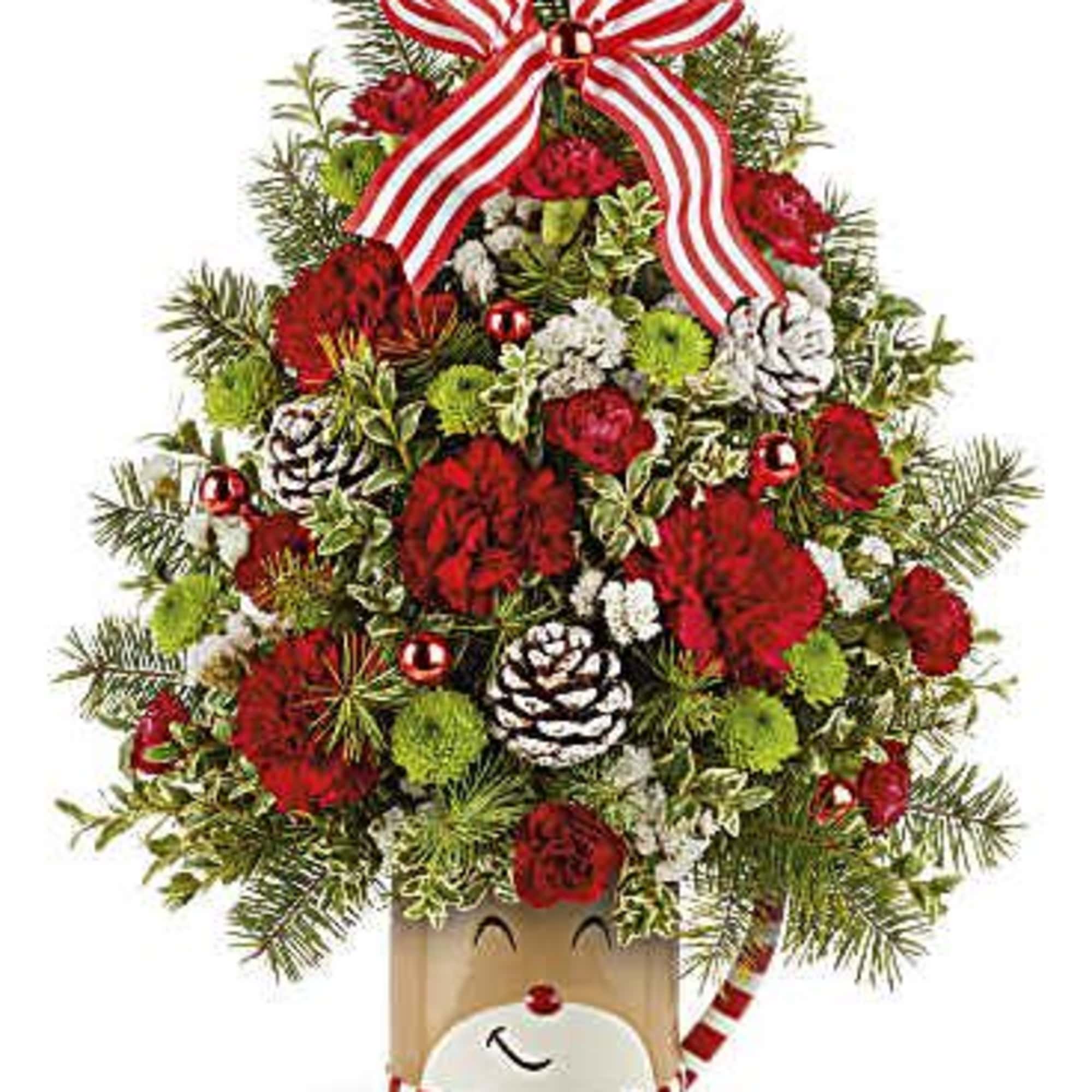 Celebrate the holidays with this adorable reindeer and his festive Christmas &quot;tree&quot;