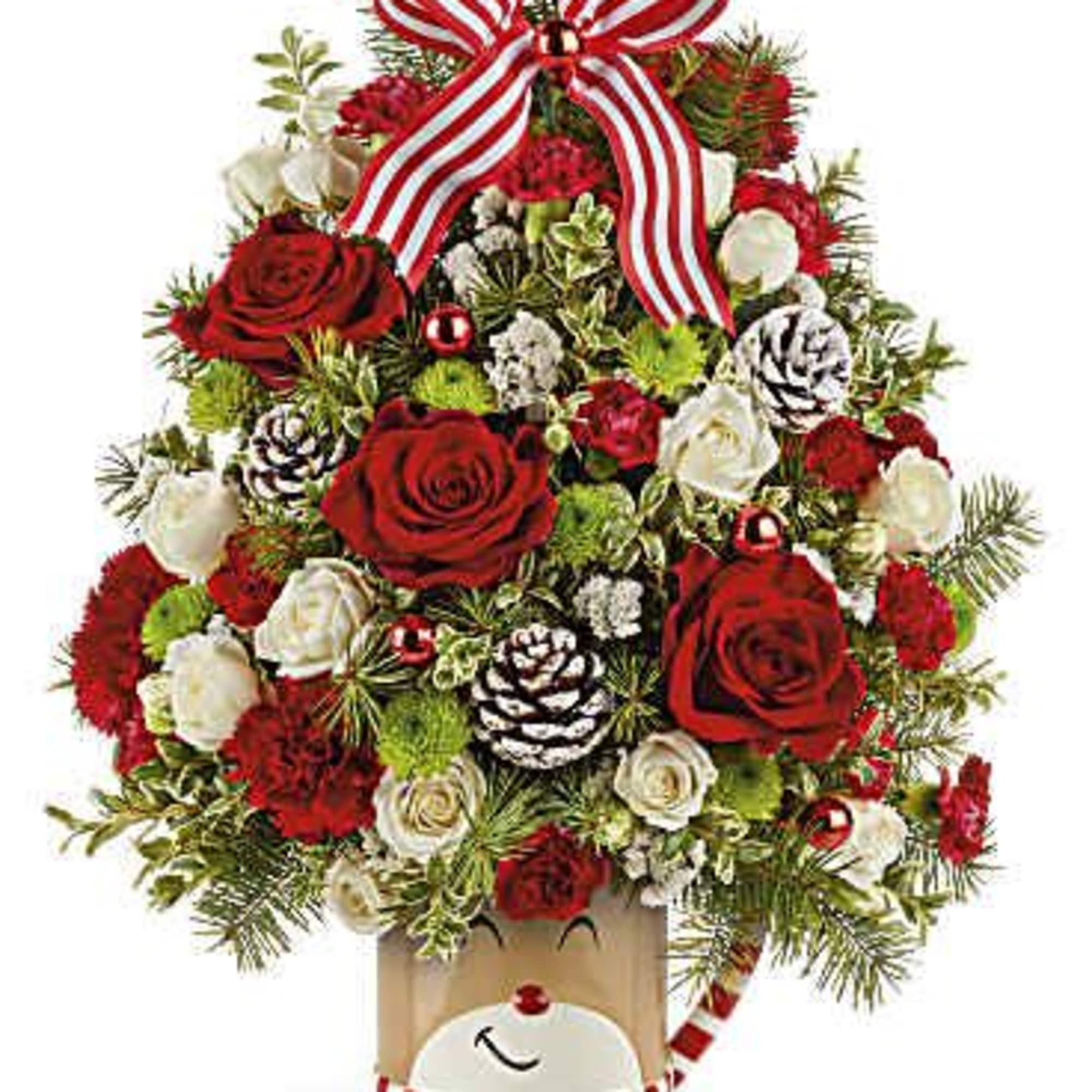 Celebrate the holidays with this adorable reindeer and his festive Christmas &quot;tree&quot;