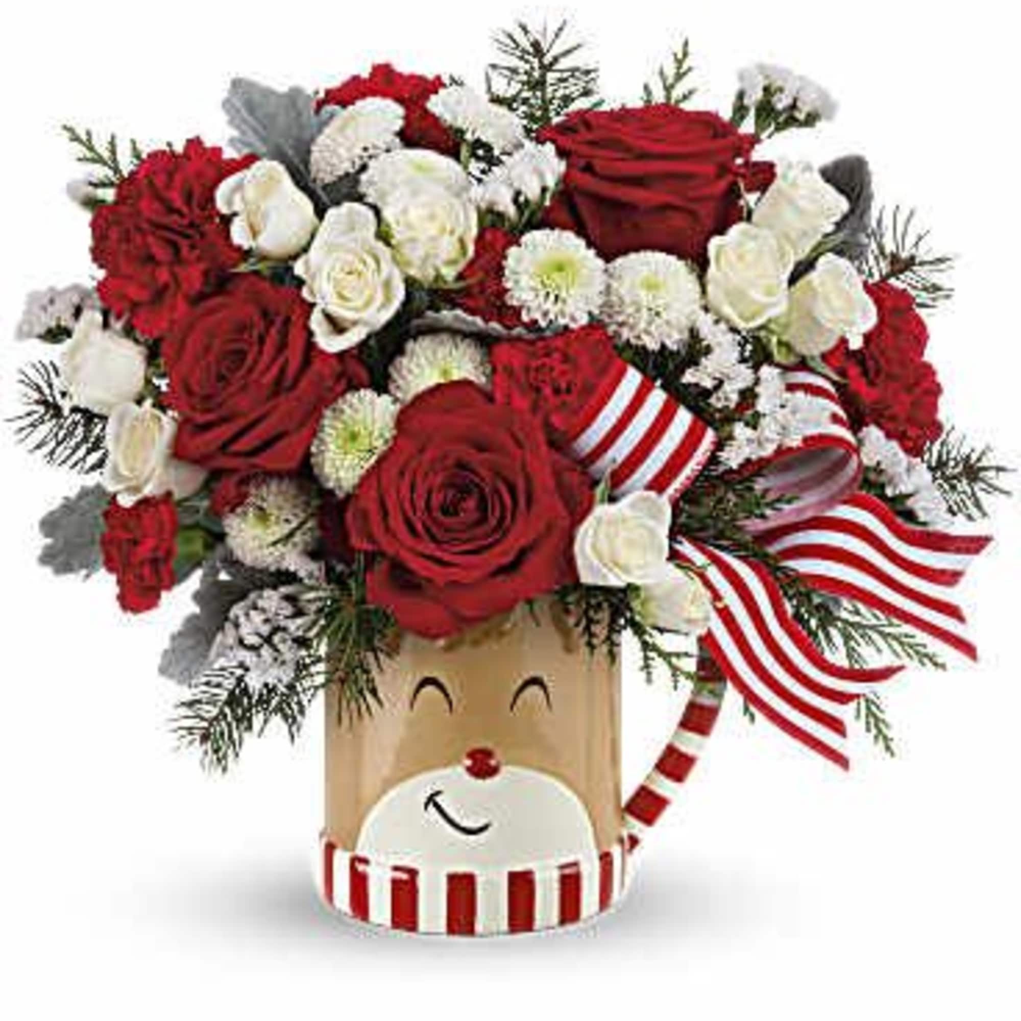 Spread joy across the snowy miles with this cheerful holiday reindeer! Overflowing