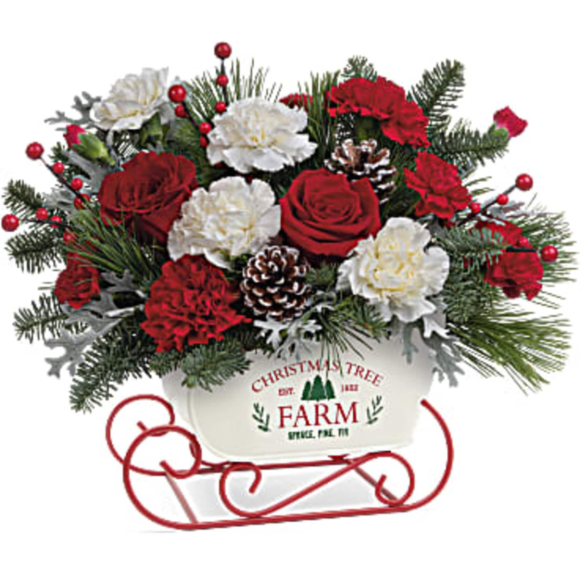 Bursting with vintage charm and a bouquet of jolly Christmas blooms, this