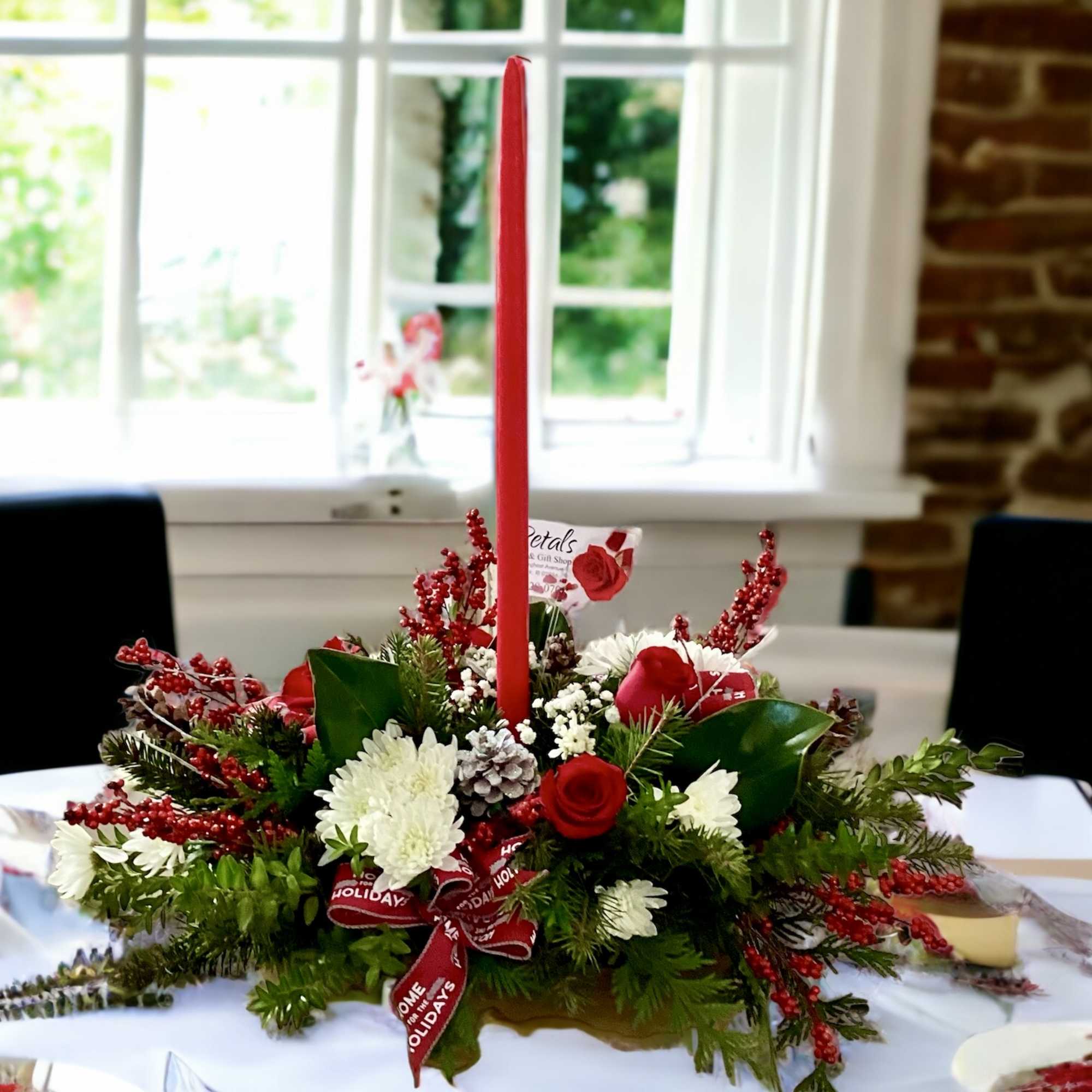 Pr-order if possible.
Delight your dinner guests with a festive Christmas Table Arrangement.