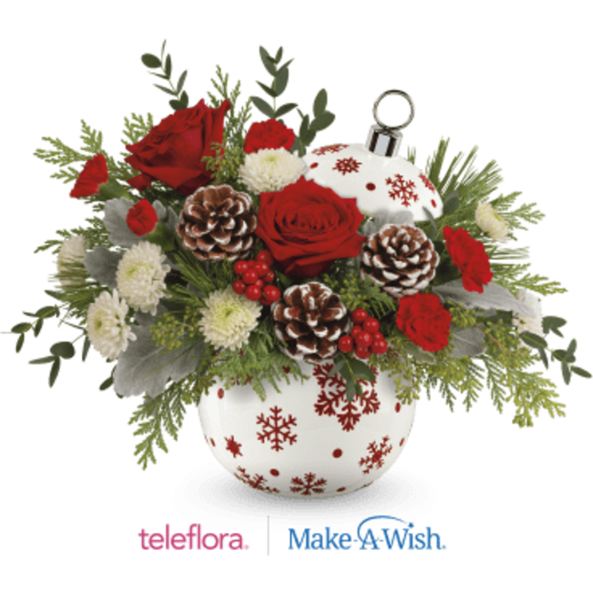 Brighten your Christmas with a bouquet of vibrant red roses and winter