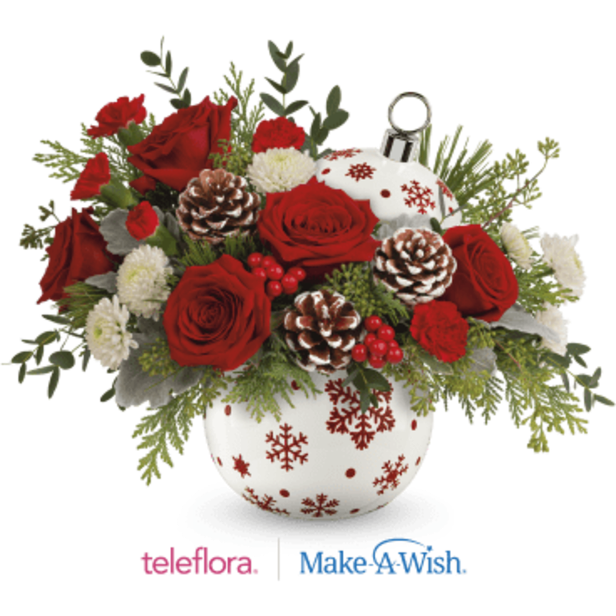 Brighten your Christmas with a bouquet of vibrant red roses and winter