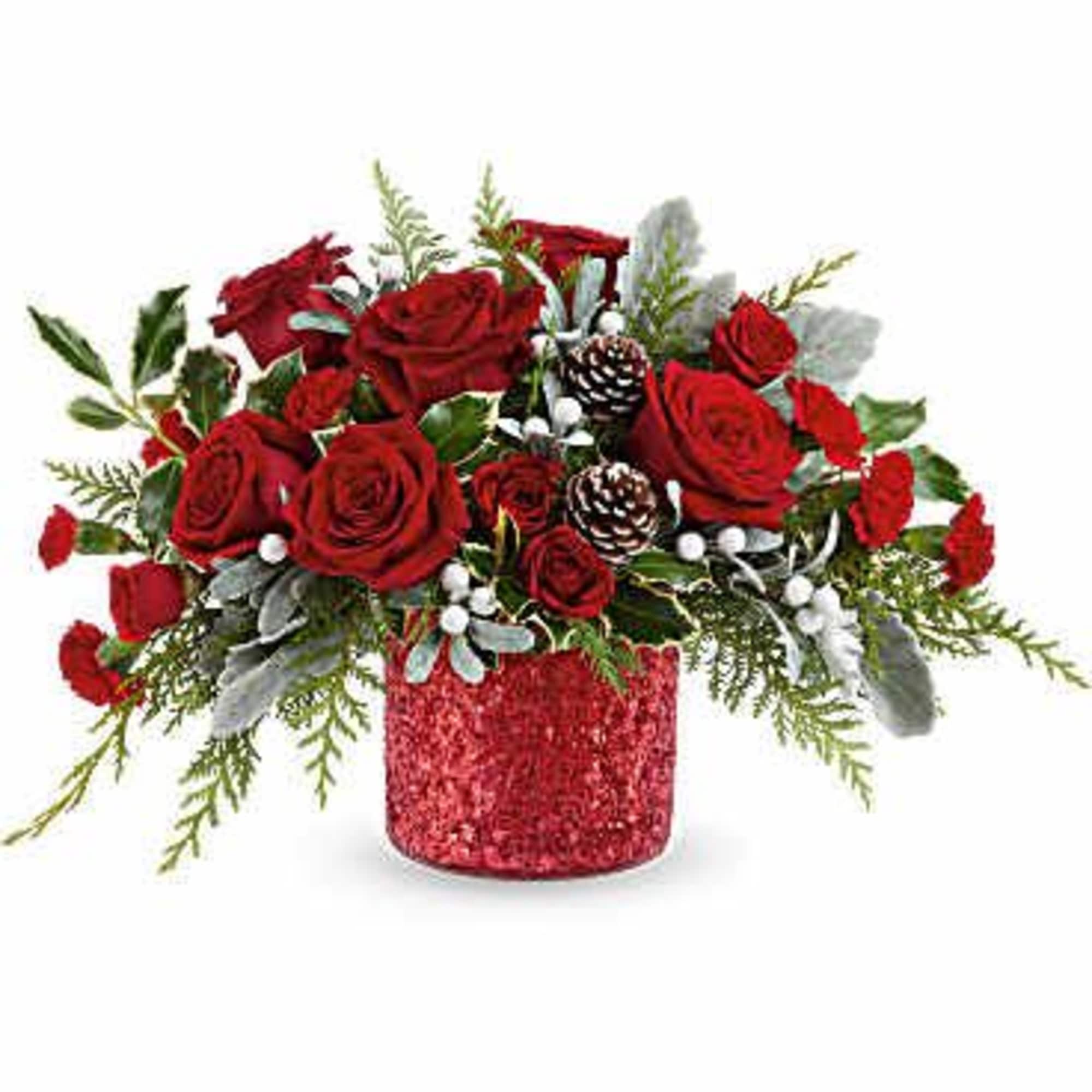 Teleflora&#039;s Magical Wish Bouquet brings holiday sparkle to life! Red blooms and