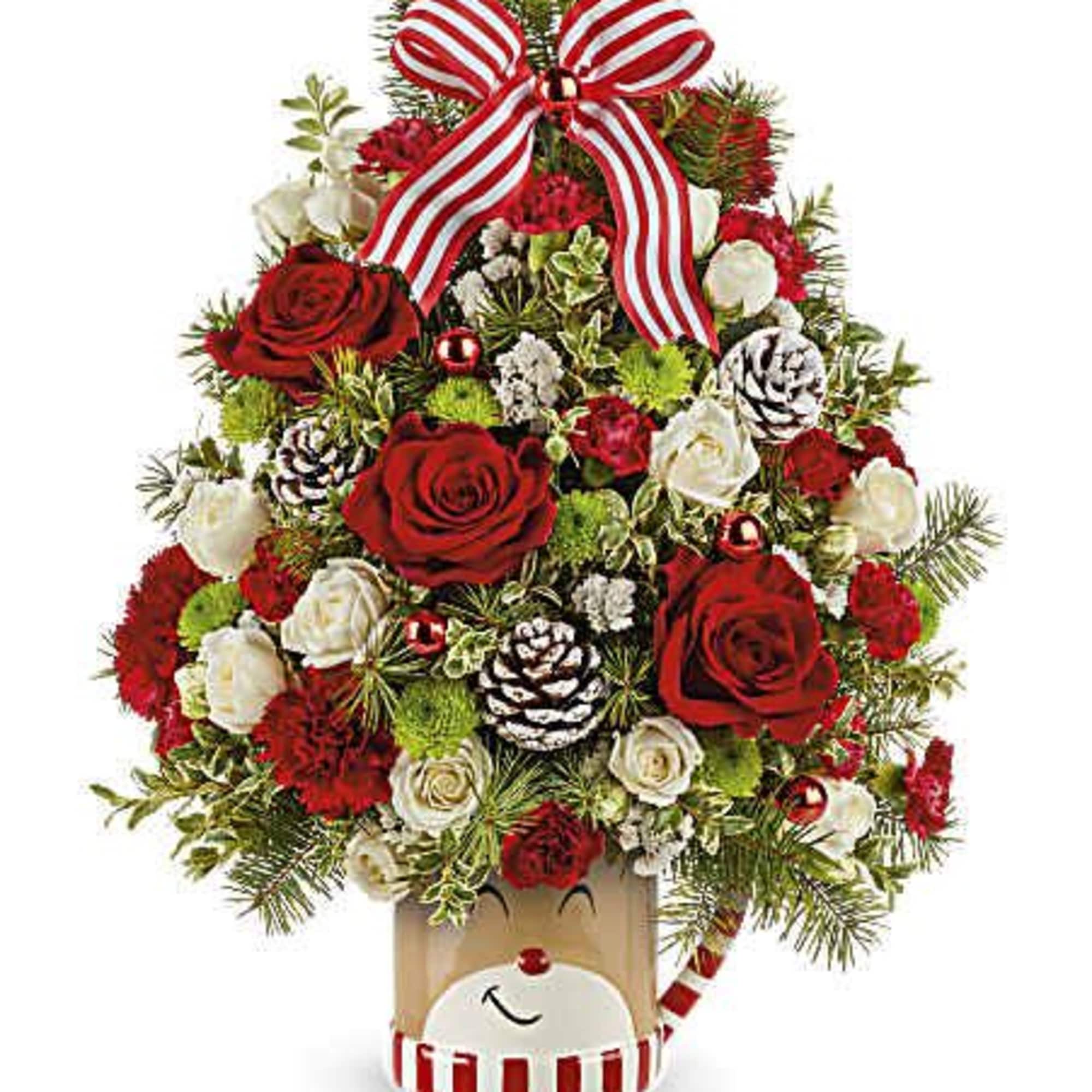 Celebrate the holidays with this adorable reindeer and his festive Christmas &quot;tree&quot;