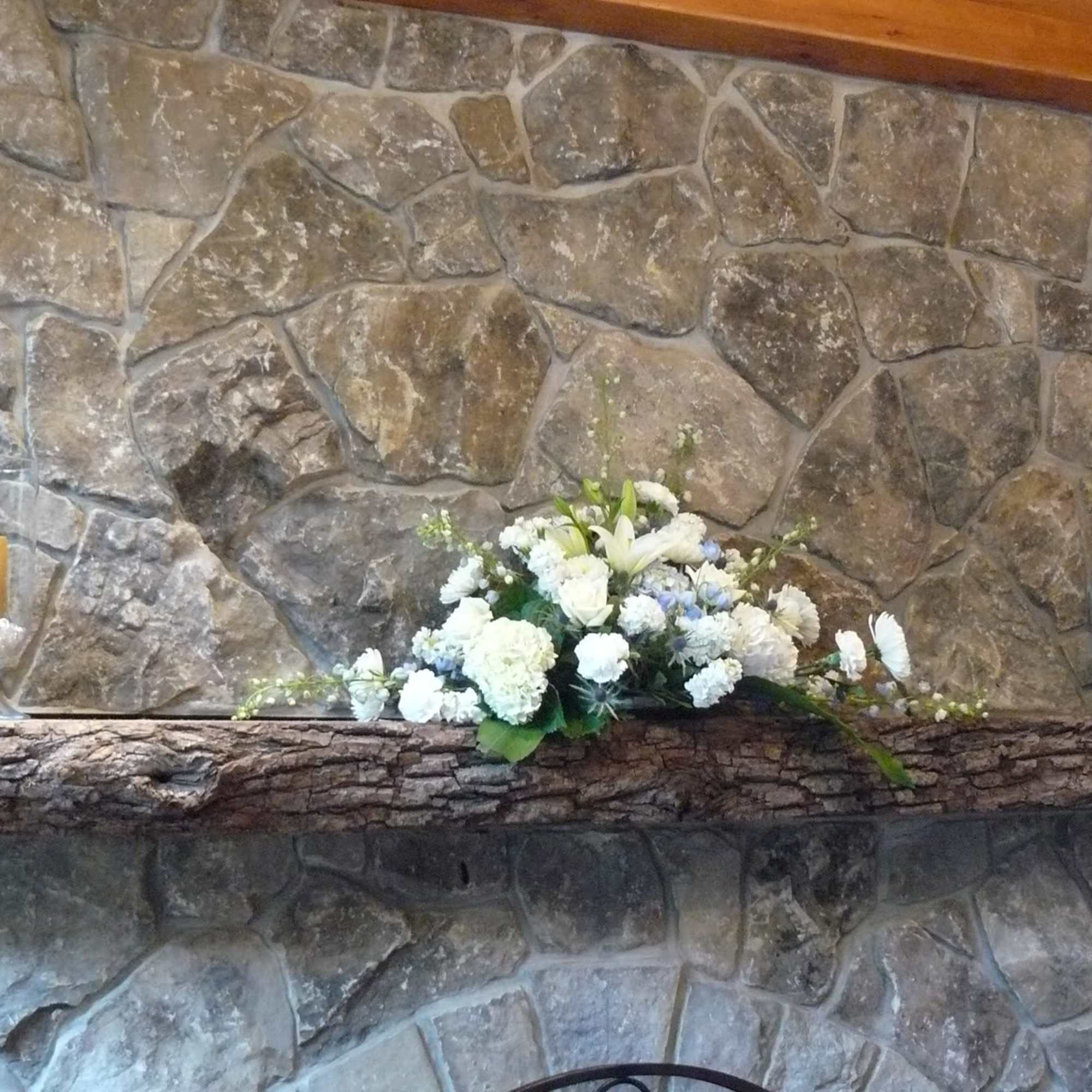 Long &amp; Low Floral Arrangement, Hydrangea, Roses, Assorted white Flowers,  Blue