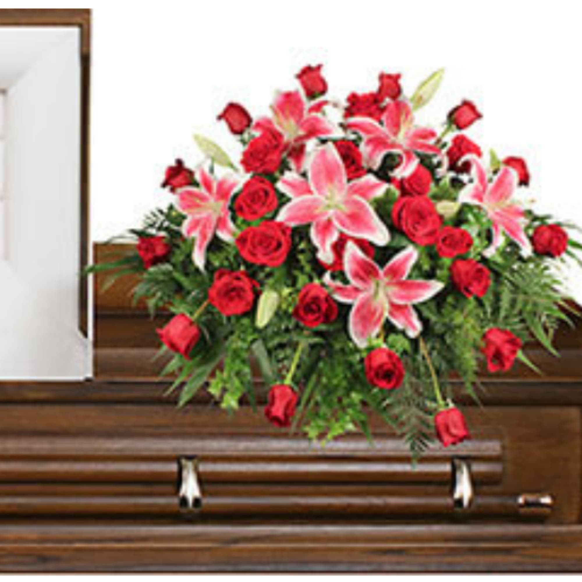 This striking sympathy arrangement combines rich textures and a bold palette to
