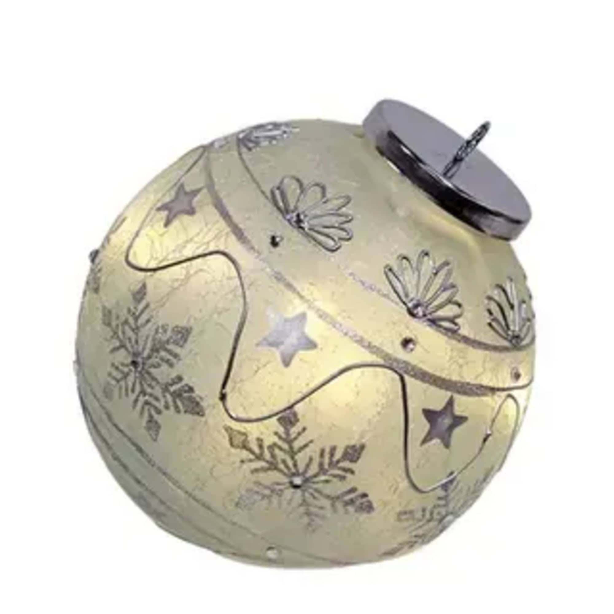 The Silver Snowflake Light Up Ball Ornament is a frosted glass ornament