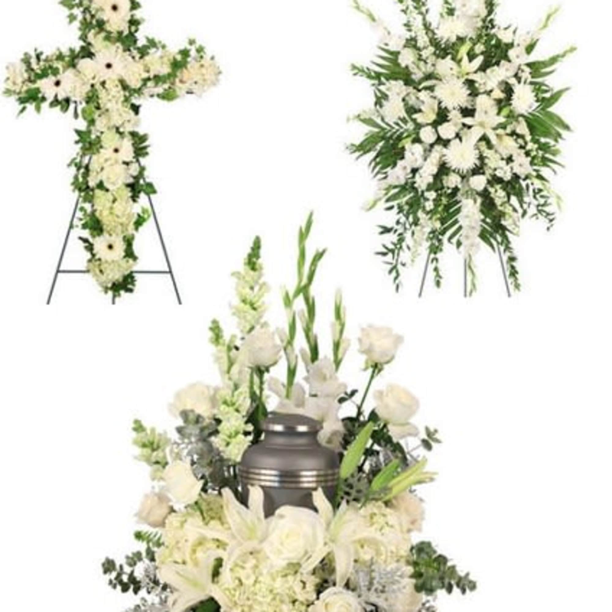 This Collection combines our most popular memorial arrangements: Two Coordinating Standing Sprays