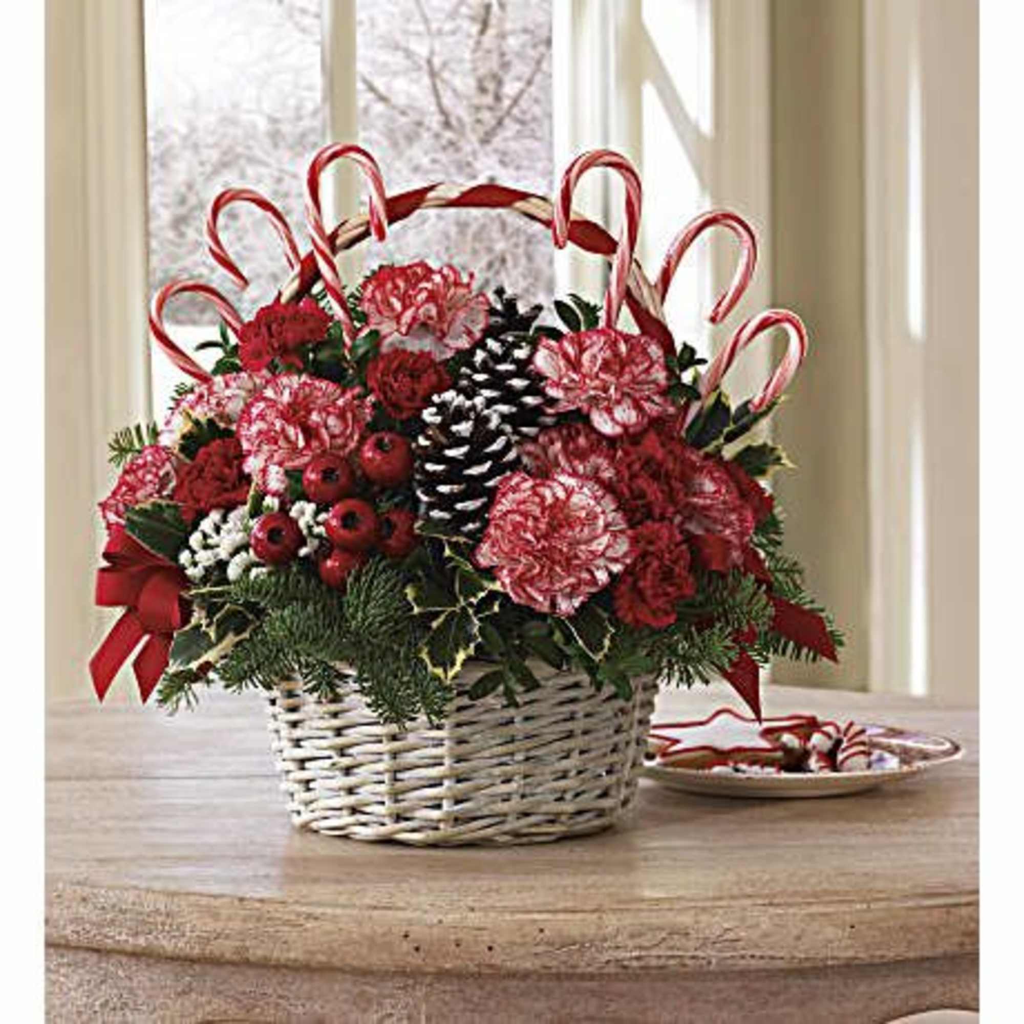 A-tisket, a-tasket, a candy cane Christmas basket. Take a walk through a