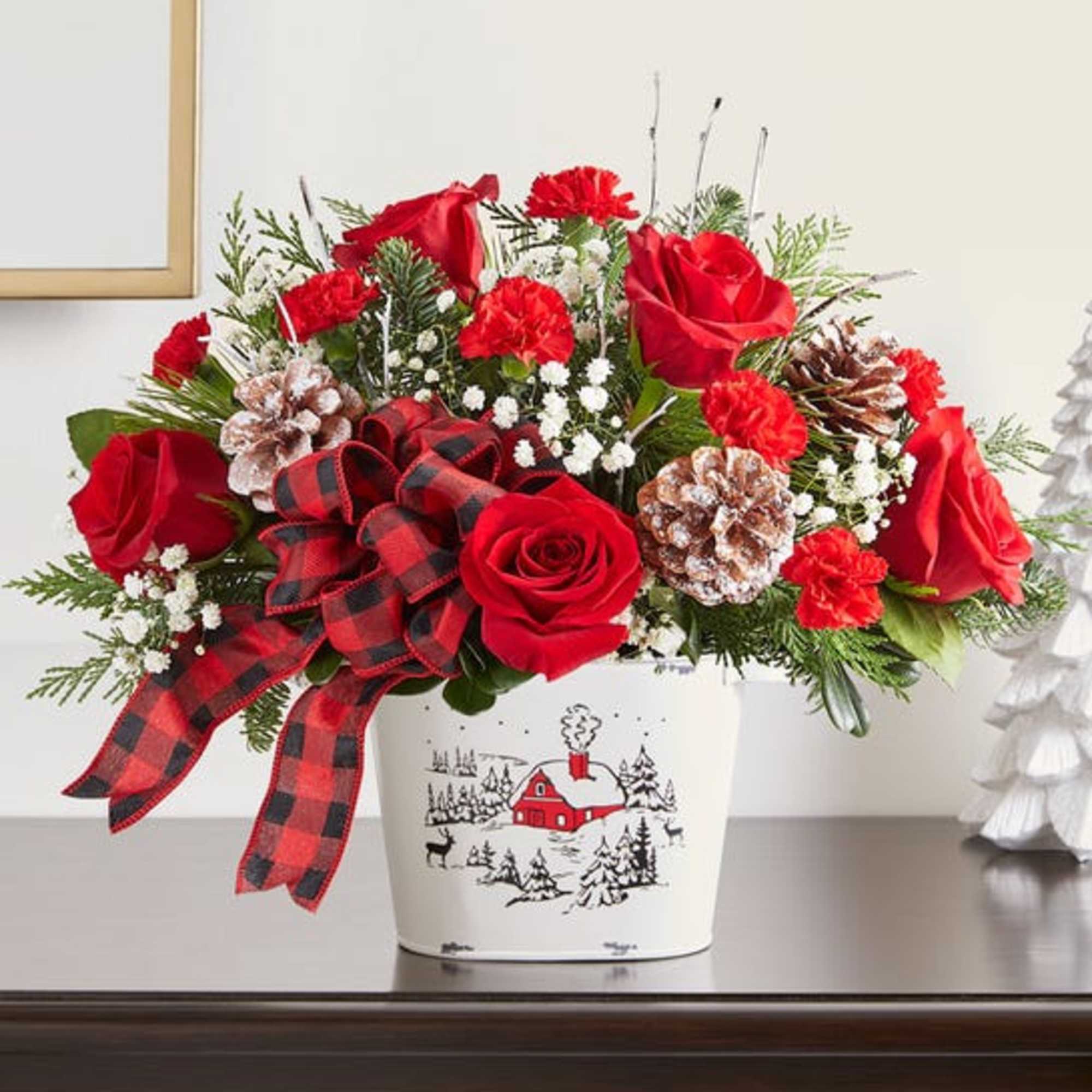 Our rustic-style bouquet is a wonderful way to celebrate the season. Red
