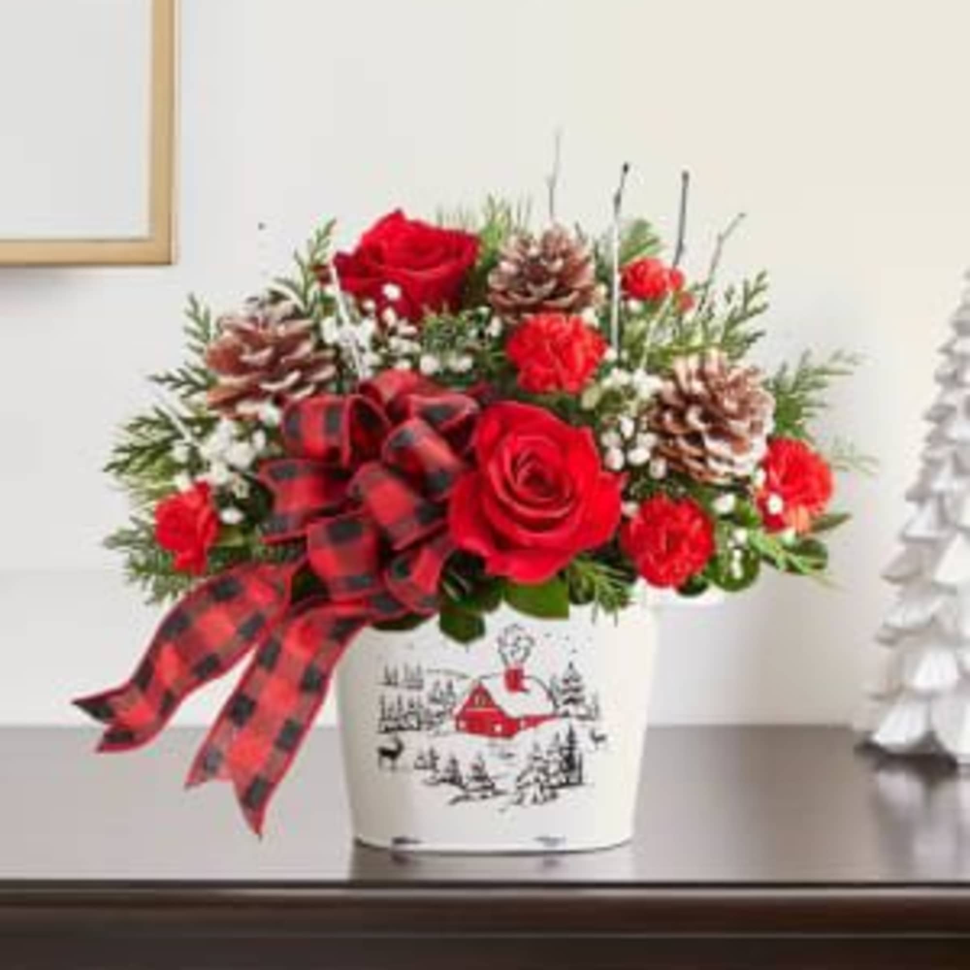 Our rustic-style bouquet is a wonderful way to celebrate the season. Red