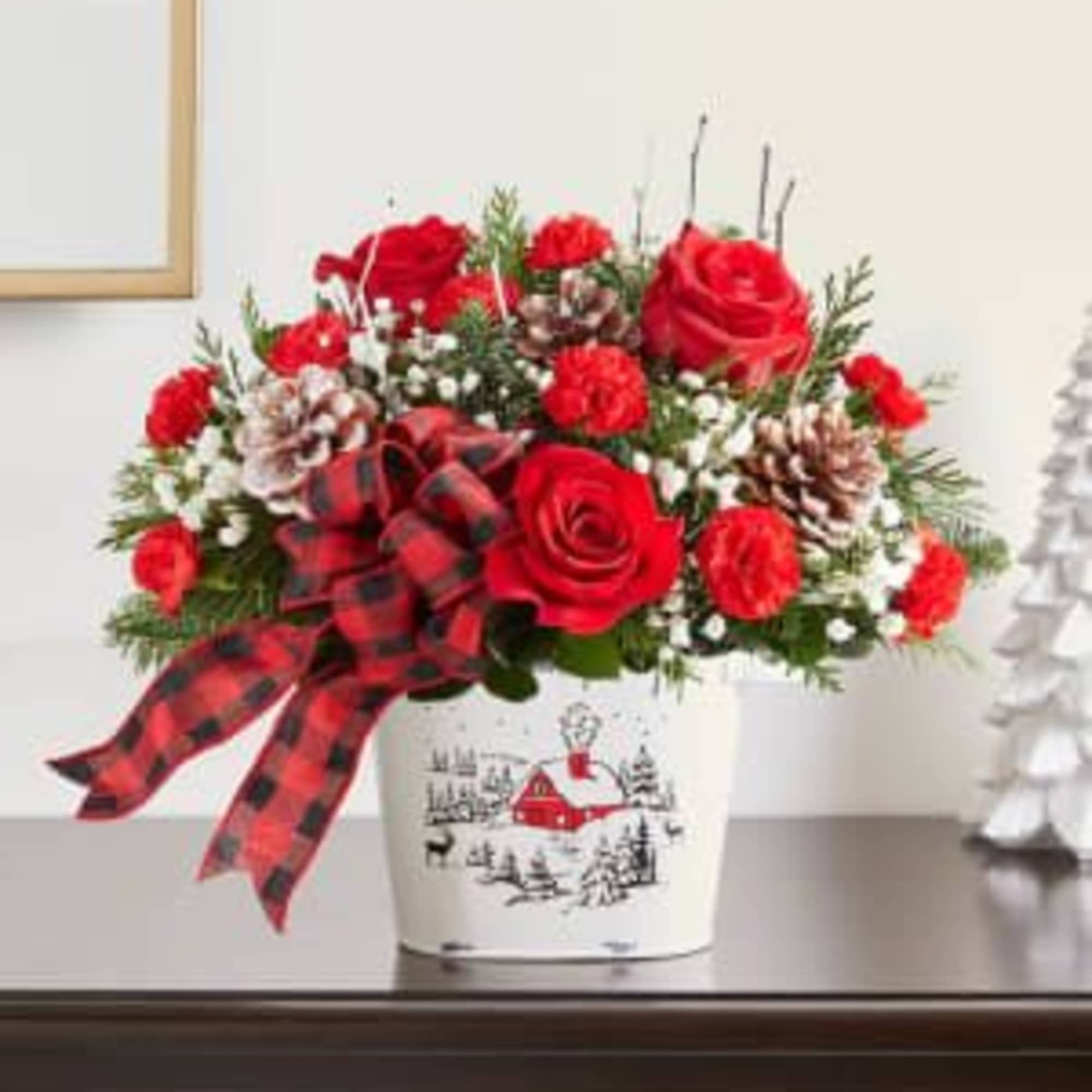 Our rustic-style bouquet is a wonderful way to celebrate the season. Red