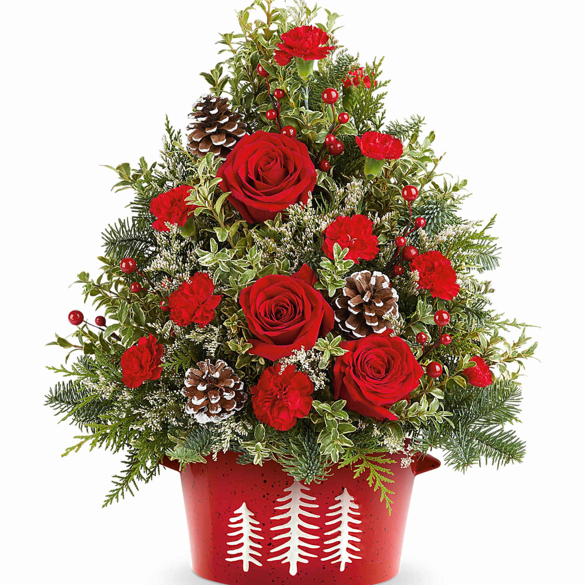 Bring holiday cheer home with our Holiday Traditions Tree. This festive floral