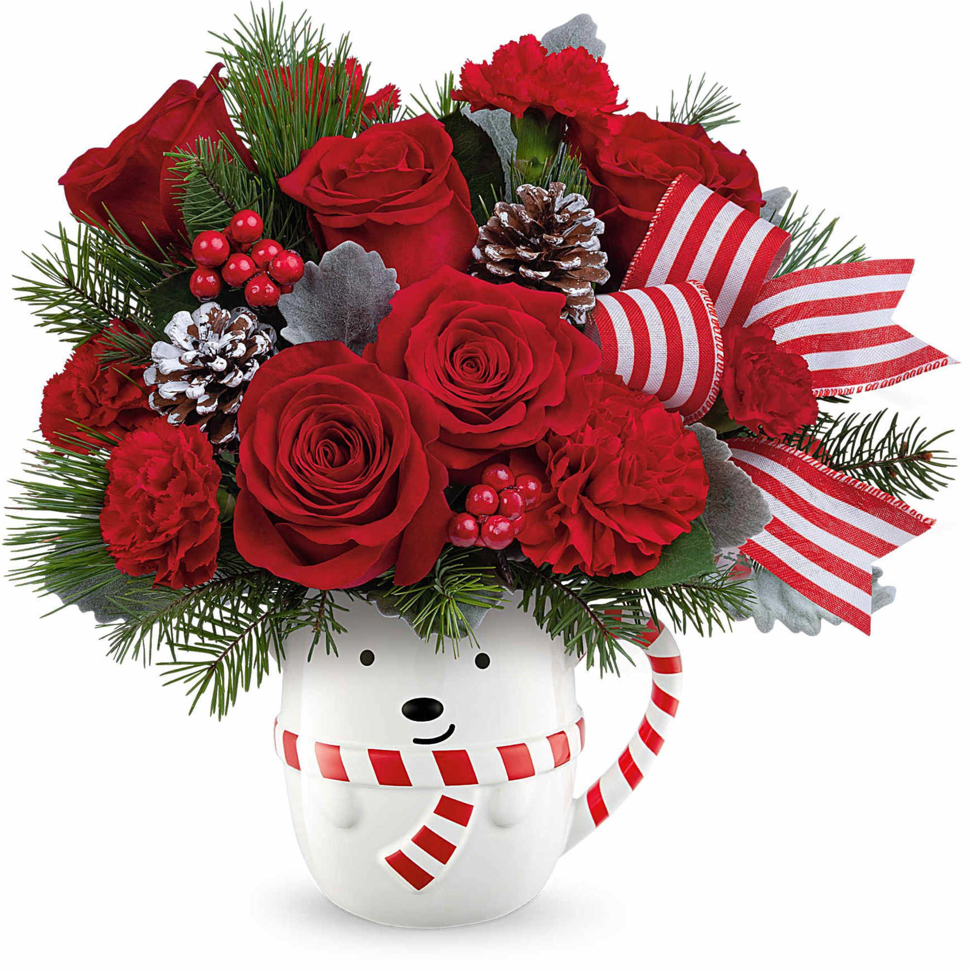 Send A Hug&reg; Beary Wish Bouquet is brimming with red roses, festive