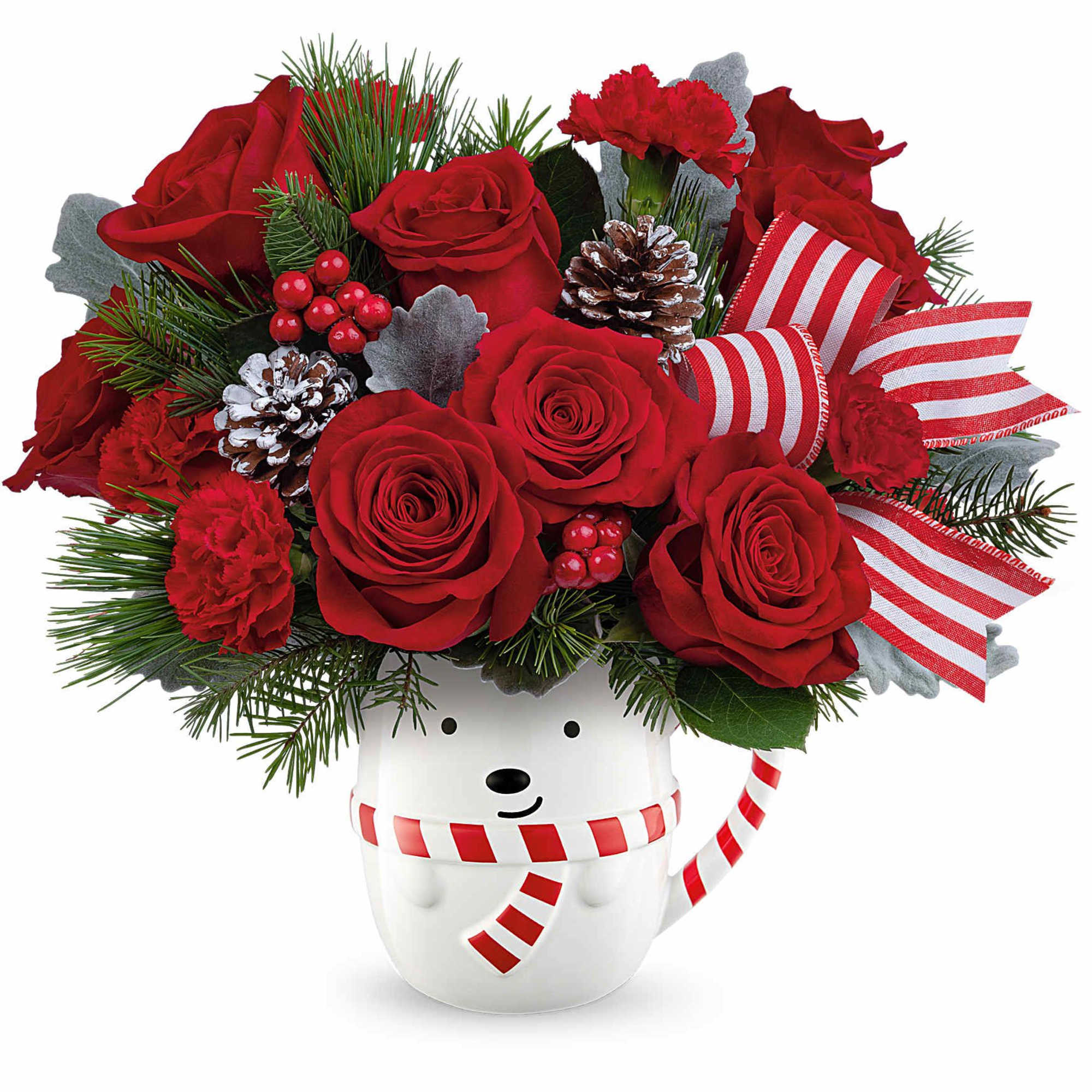 Send A Hug&reg; Beary Wish Bouquet is brimming with red roses, festive