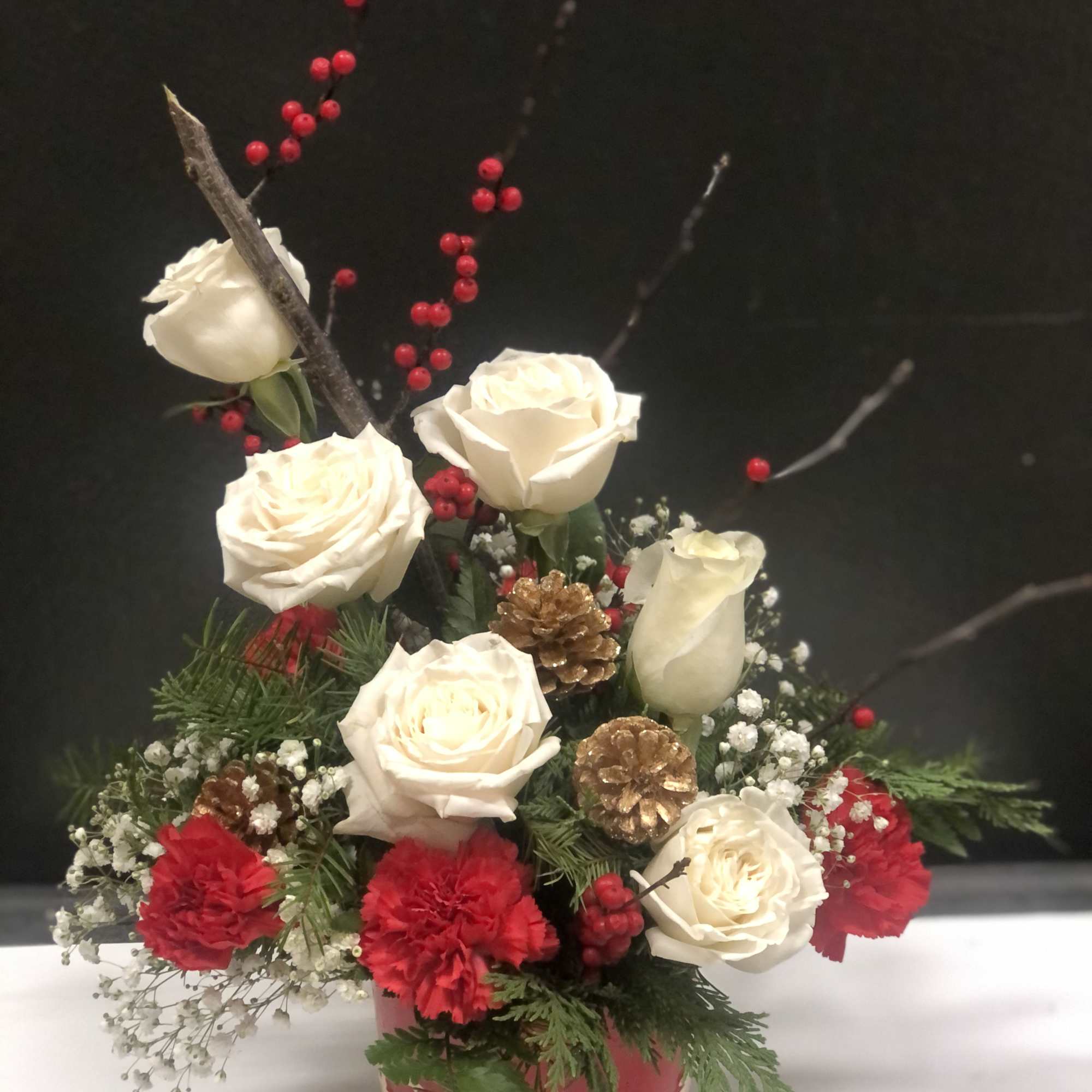 This beautiful  red and white arrangement , it is made with