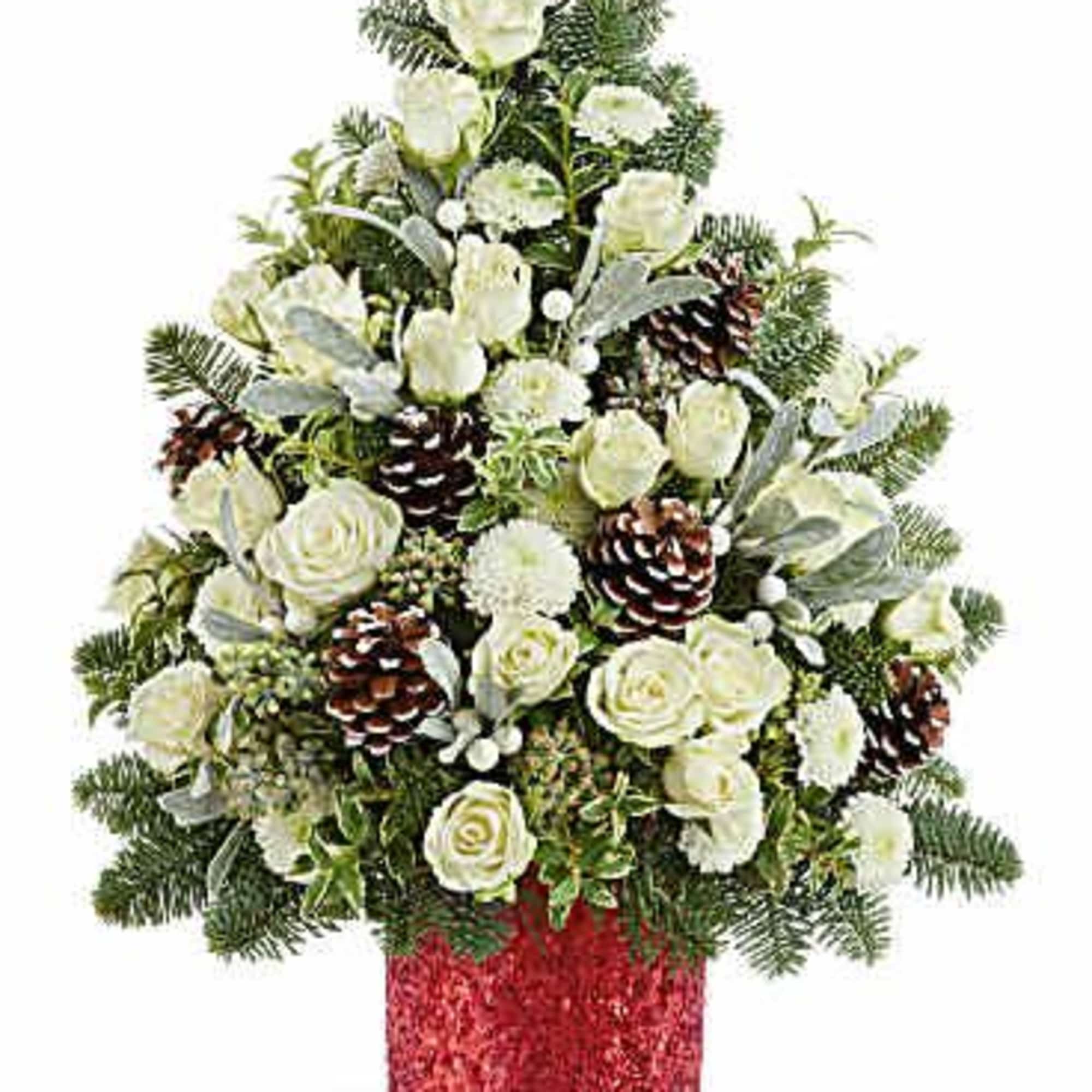 Teleflora&#039;s Winter Whisper Tree brings serene holiday beauty with snowy white blooms