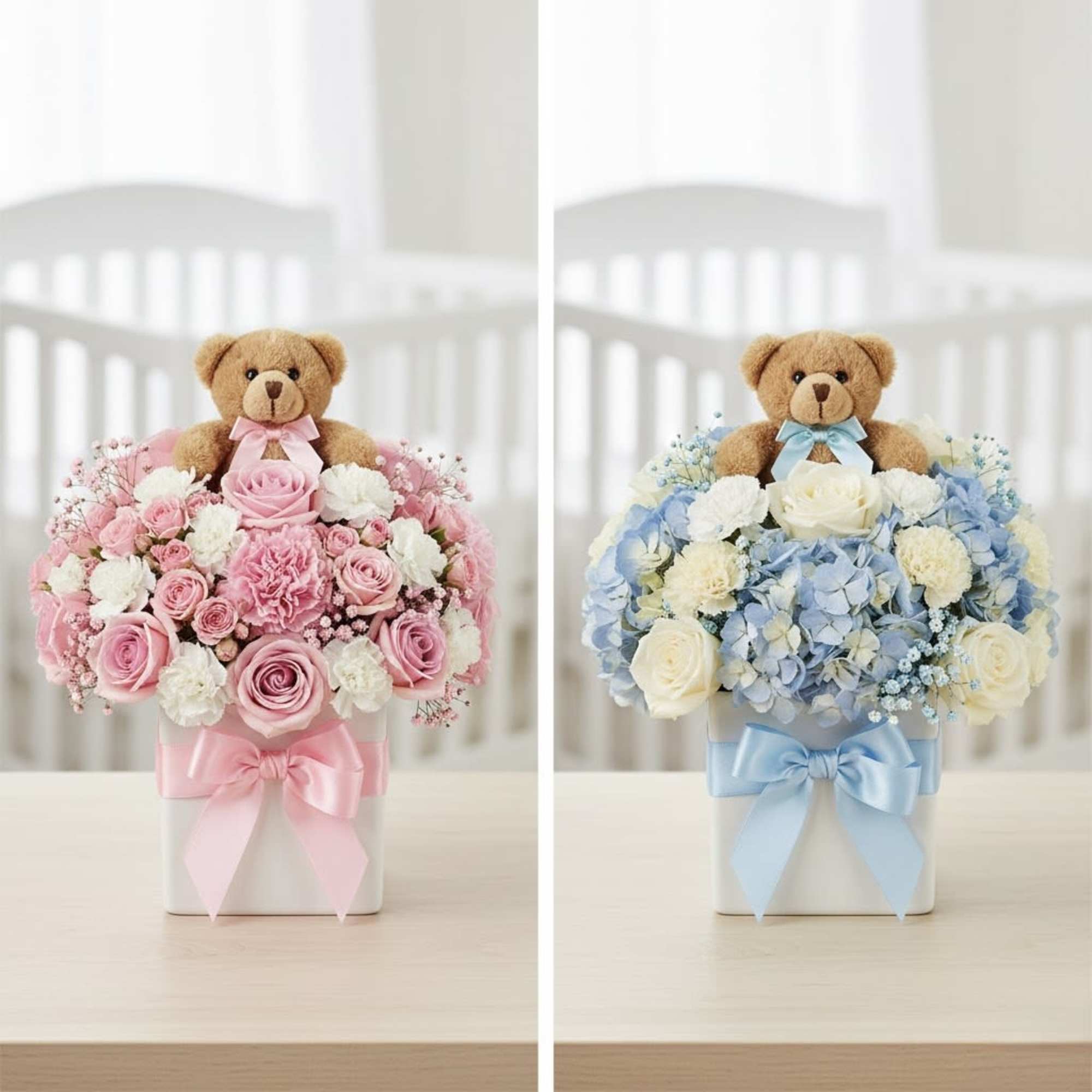 Celebrate the new baby girl with this luxurious and charming arrangement. It