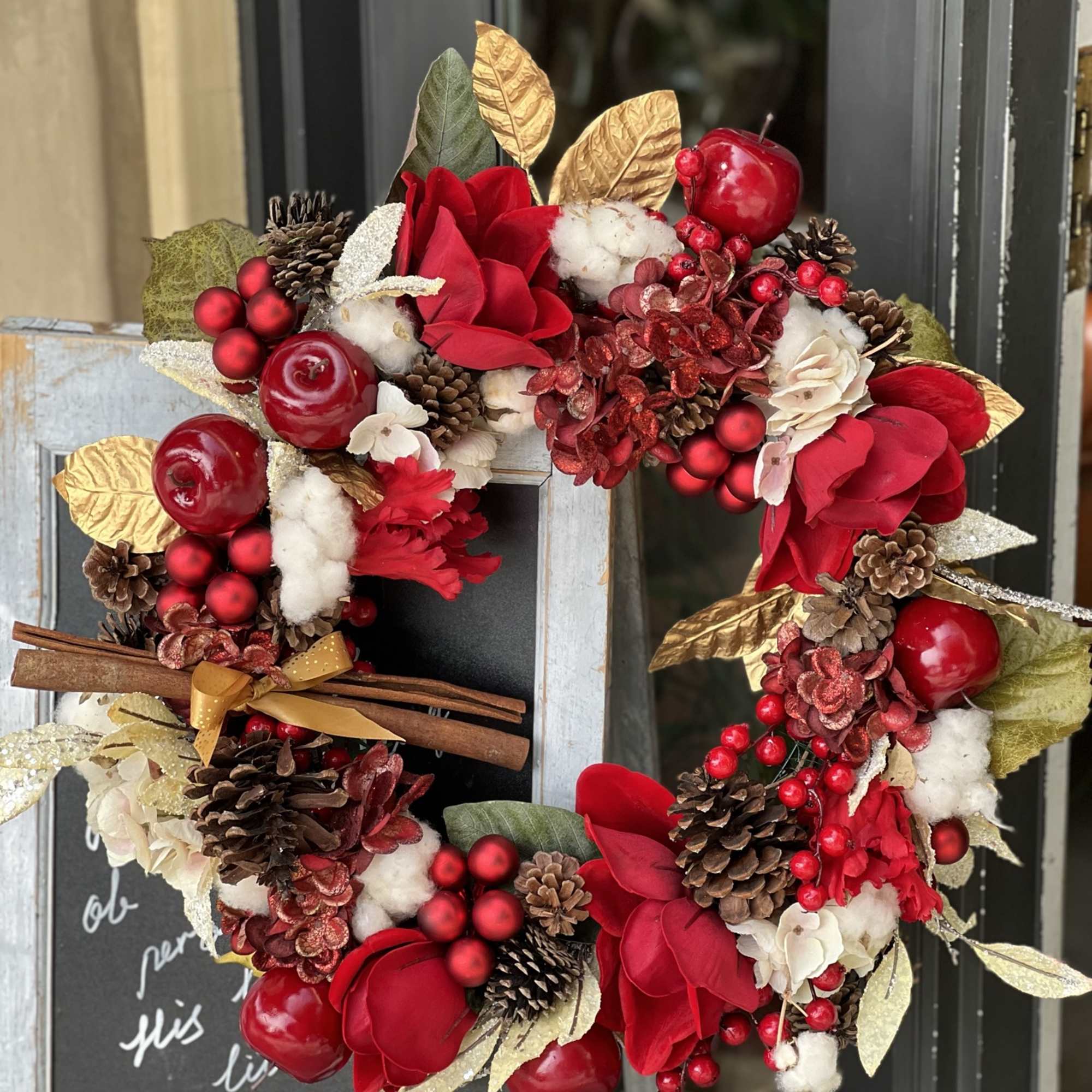 This Silk flowers wreath perfectly for you or your friends holiday door.