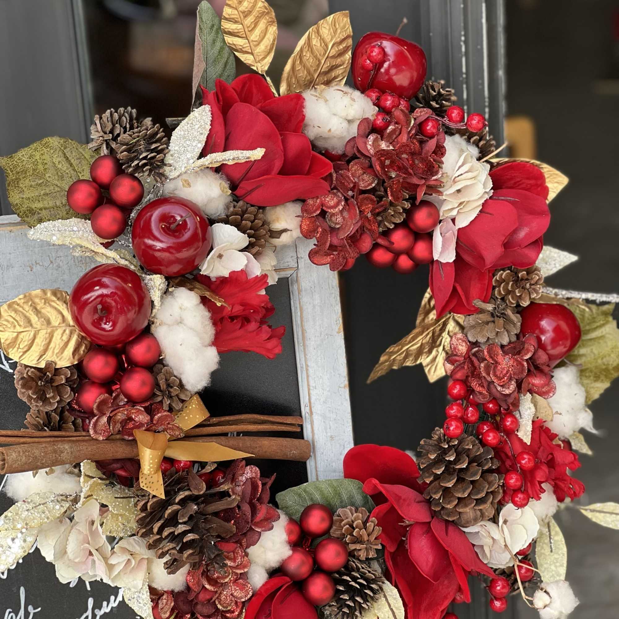 This Silk flowers wreath perfectly for you or your friends holiday door.