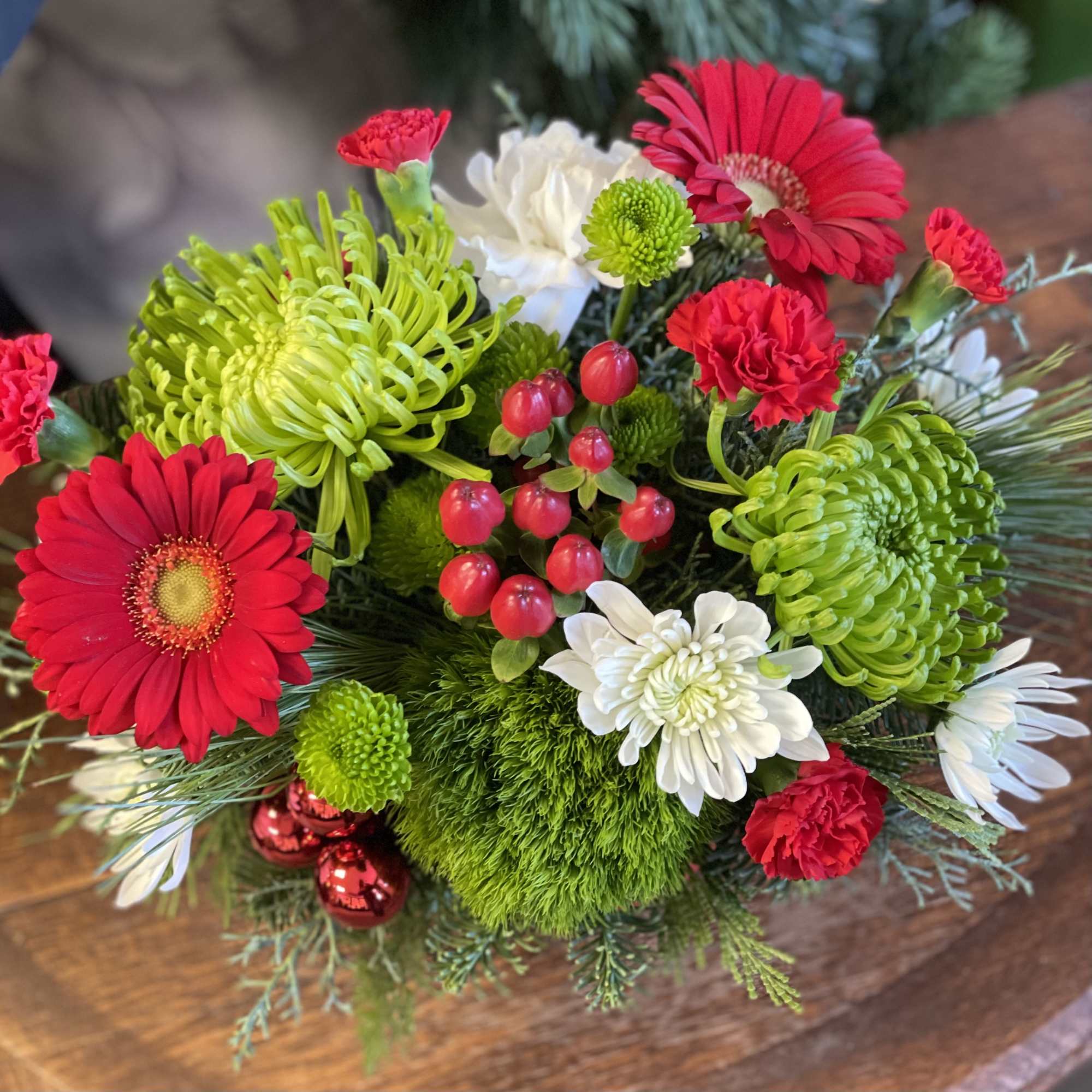 A keepsake metal camp style mug filled with merry &amp; bright flowers!