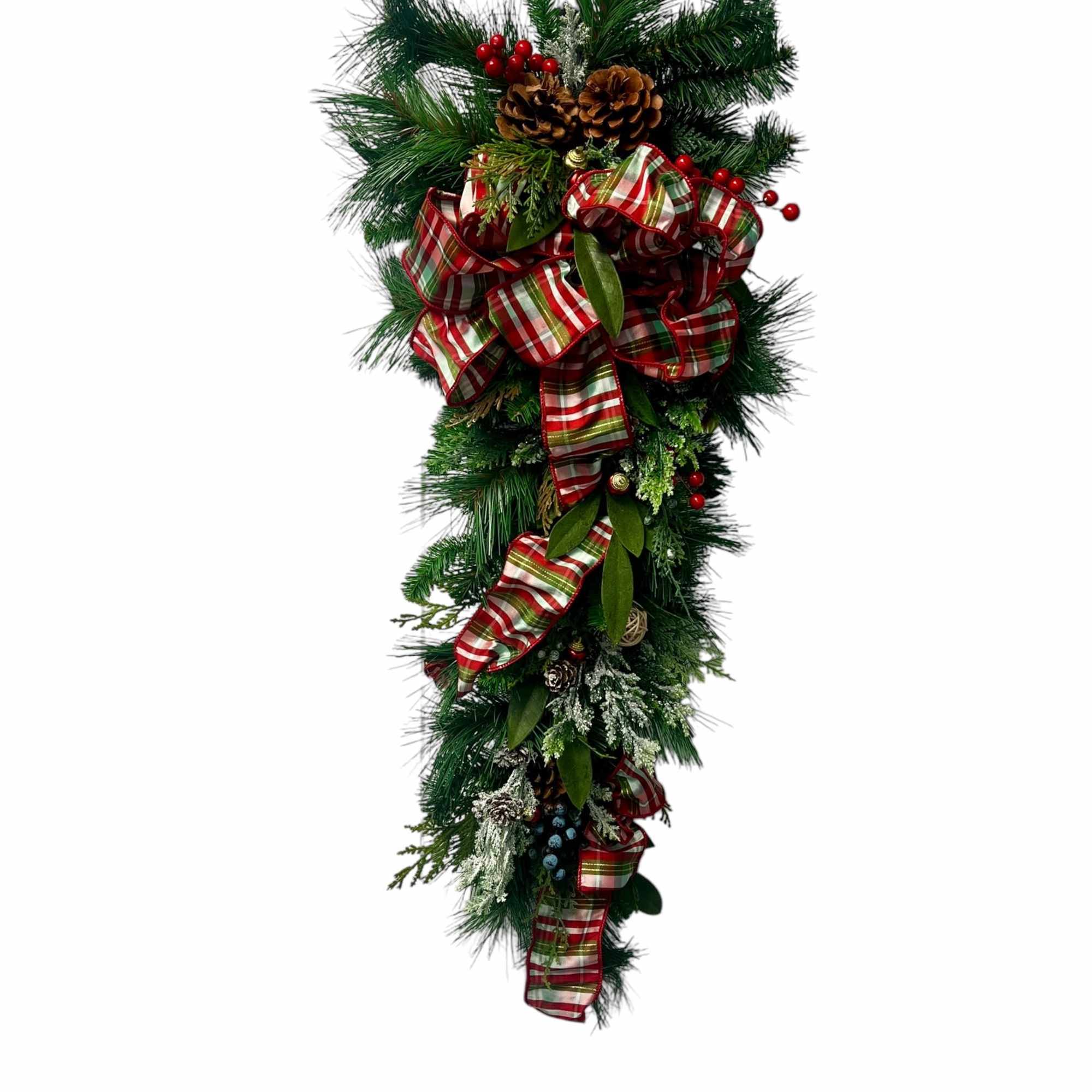 Celebrate the season with this stunning holiday teardrop swag, featuring lush greenery