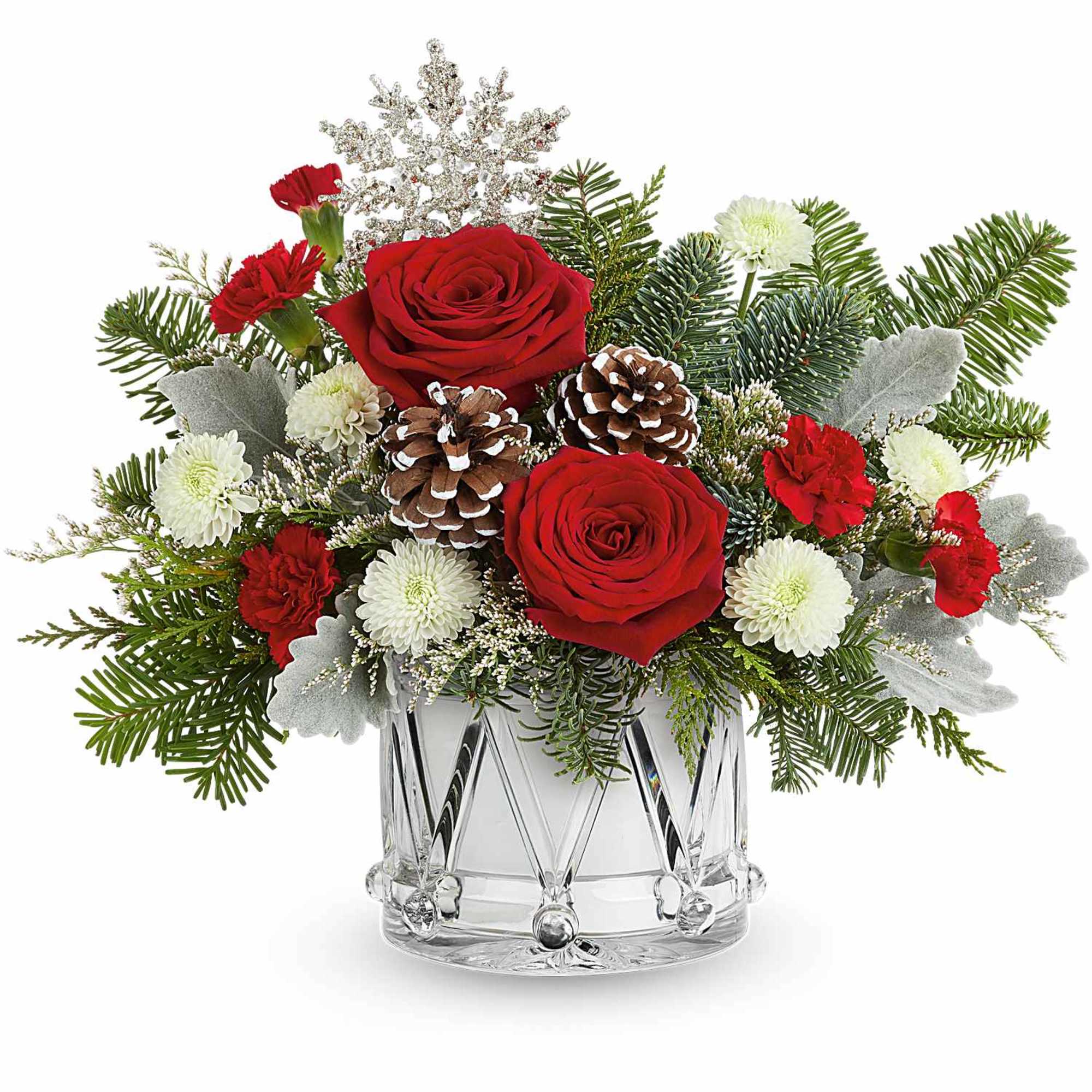 Teleflora&#039;s Little Drummer Joy Bouquet marches in the holiday cheer with red