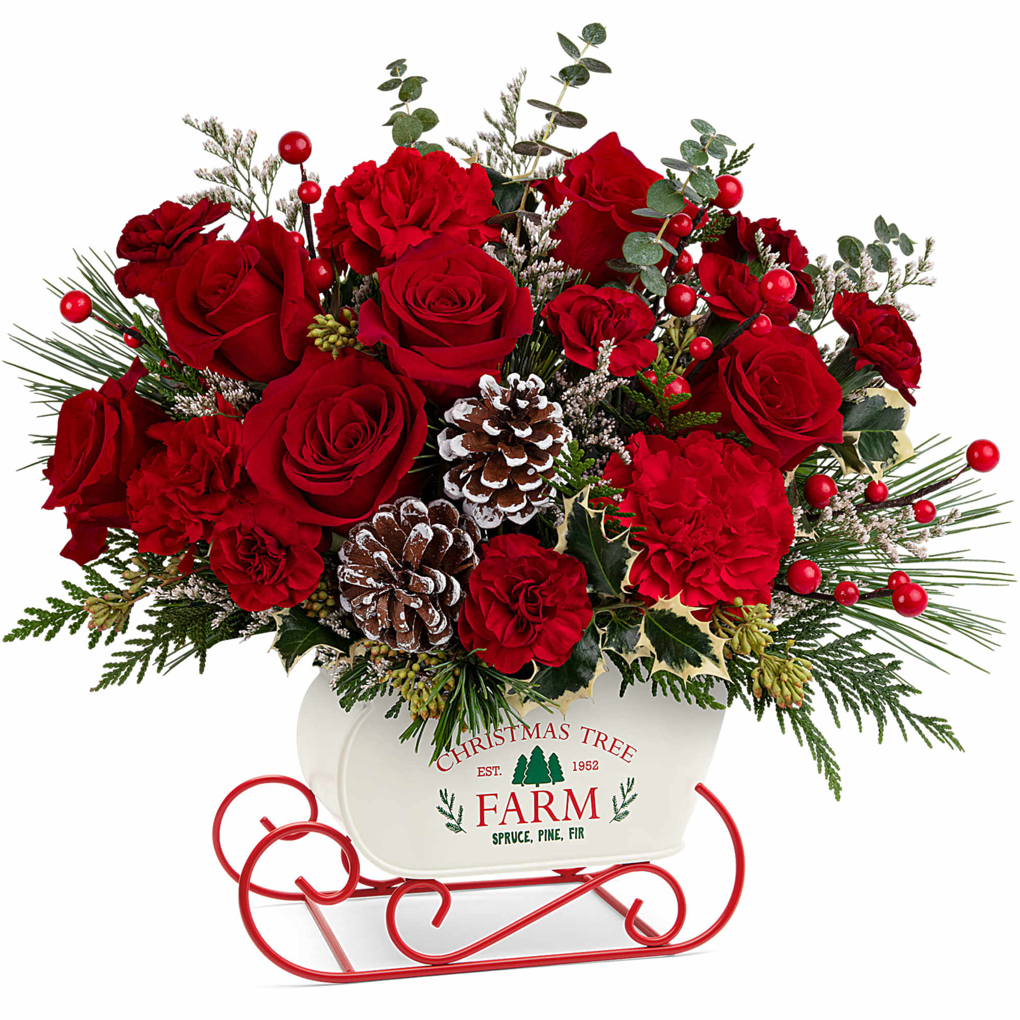 All aboard for Christmas fun! This sweet metal sled joyfully delivers a