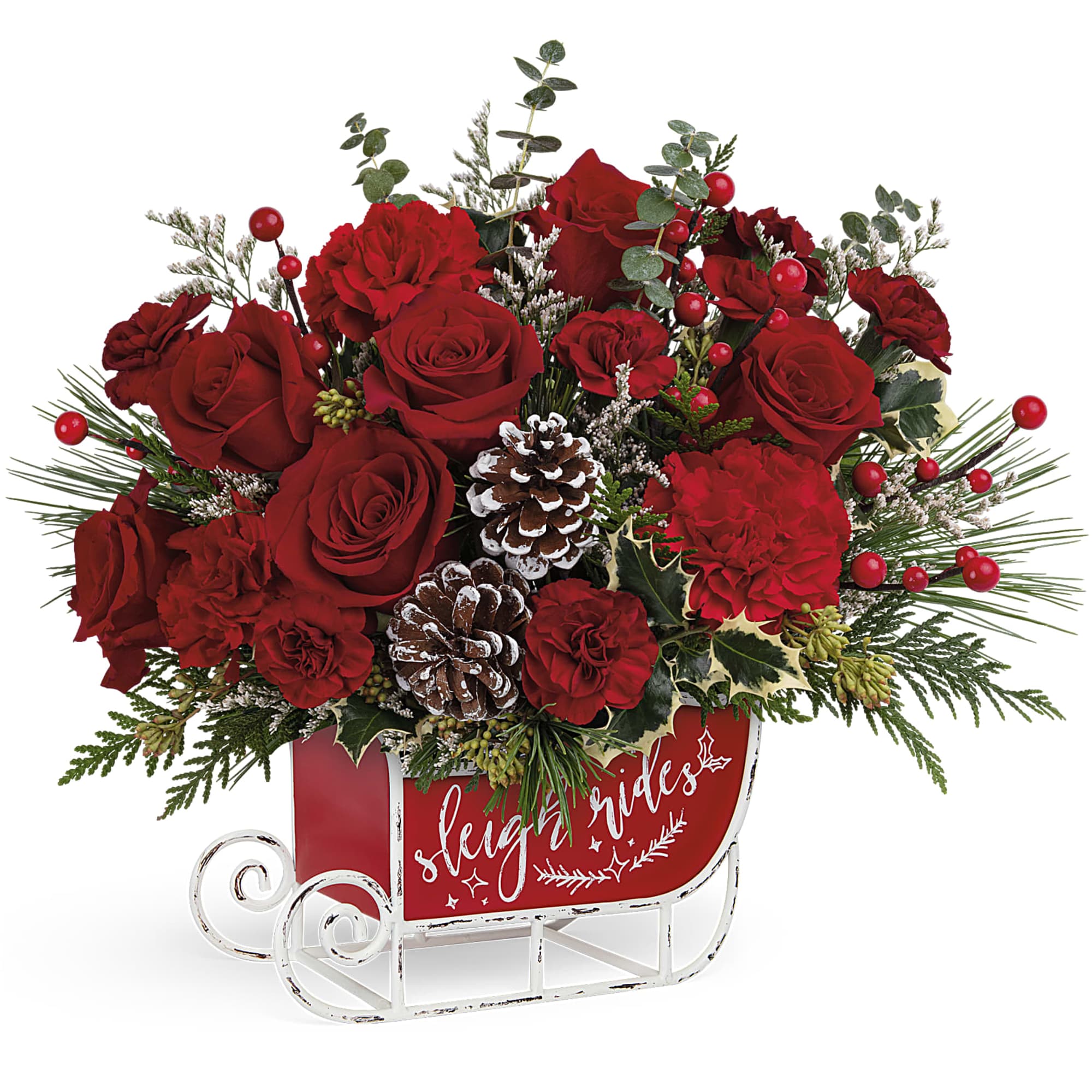 Set your course for festive fun with this hand-arranged, radiant red bouquet