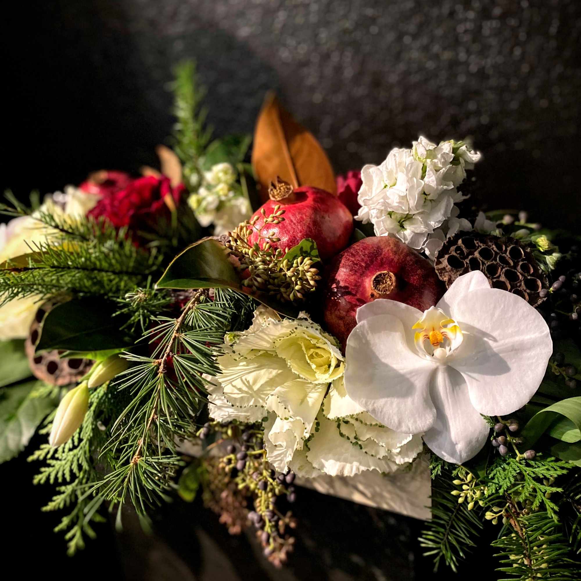 A feast for the eyes. This arrangement is designed in a long