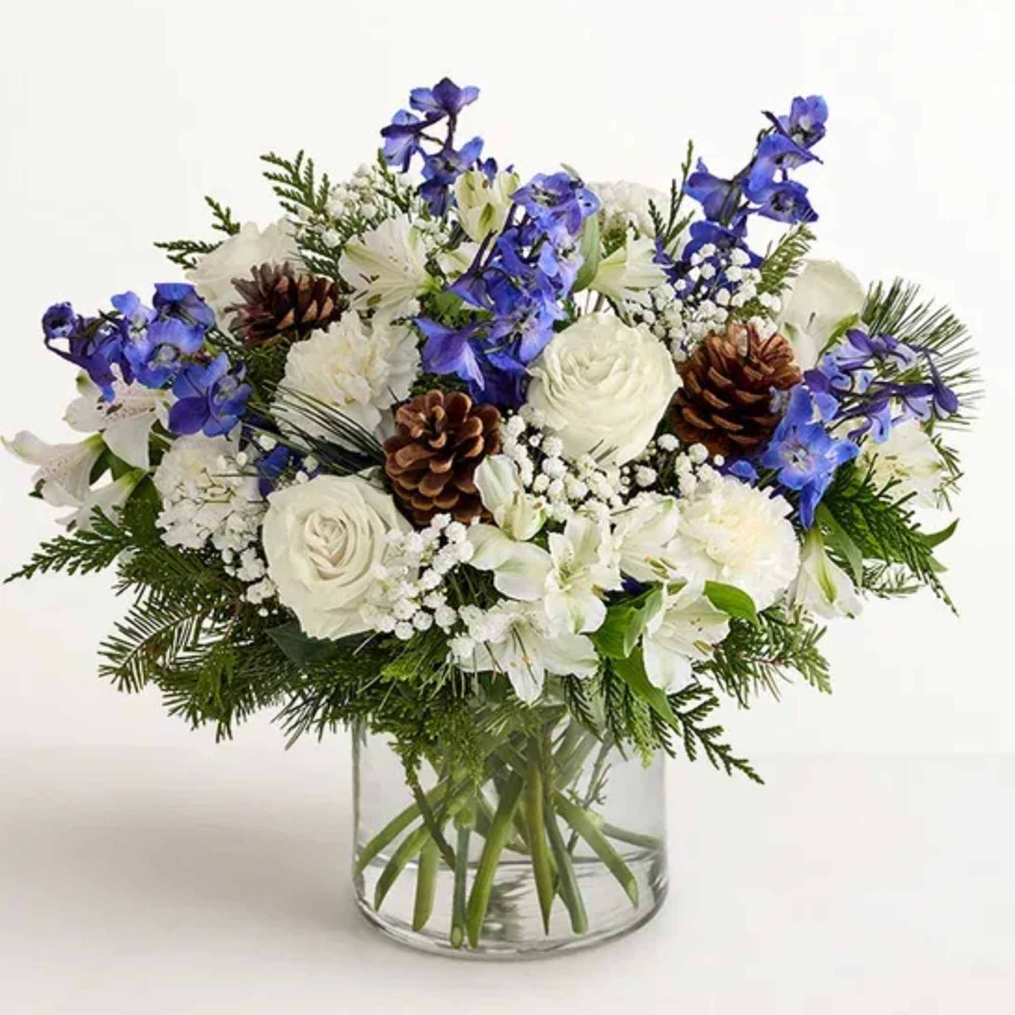 Inspired by winter&rsquo;s cool blue &amp; white landscape, our delightful arrangement delivers