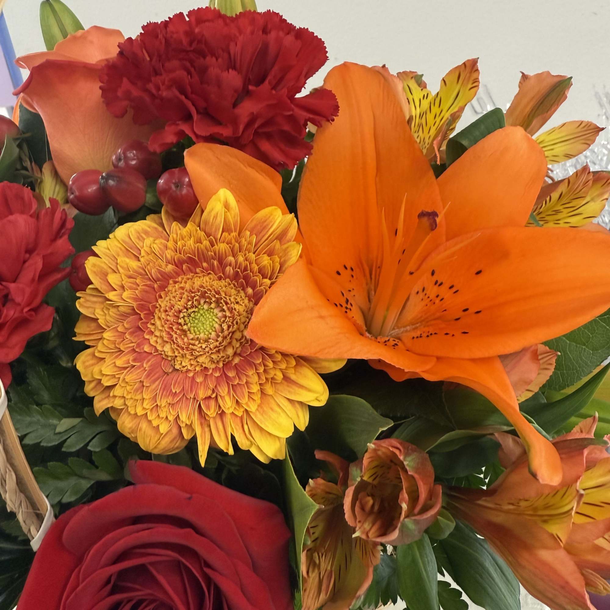 A mix of rich, warm colors like red, orange and yellow. With